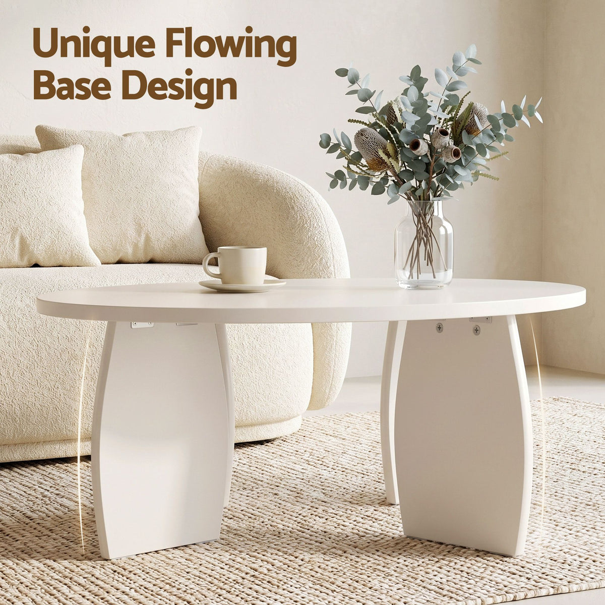 Artiss Round Coffee Table High-Gloss Center Table Minimalist Living Room Furniture 78x35cm Cream White-Furniture > Living Room > Coffee Tables-PEROZ Accessories