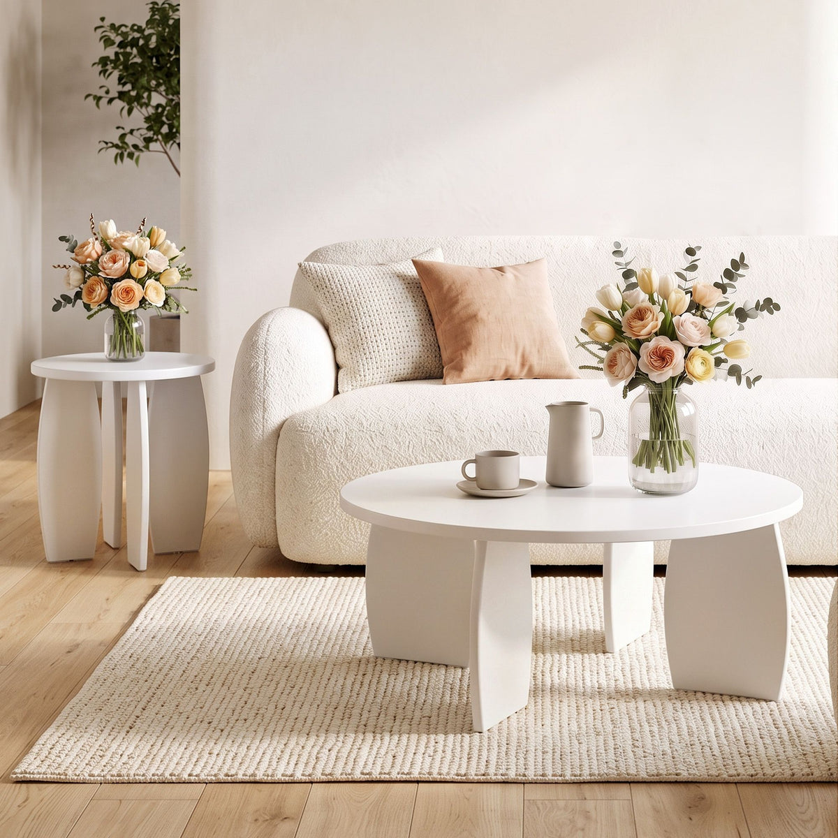 Artiss Round Coffee Table High-Gloss Center Table Minimalist Living Room Furniture 78x35cm Cream White-Furniture > Living Room > Coffee Tables-PEROZ Accessories
