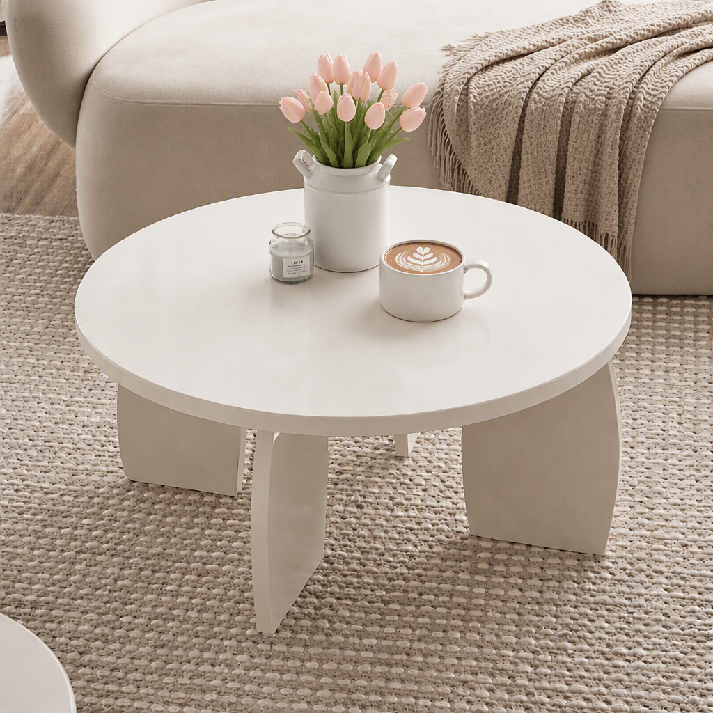 Artiss Round Coffee Table High-Gloss Center Table Minimalist Living Room Furniture 78x35cm Cream White-Furniture > Living Room > Coffee Tables-PEROZ Accessories