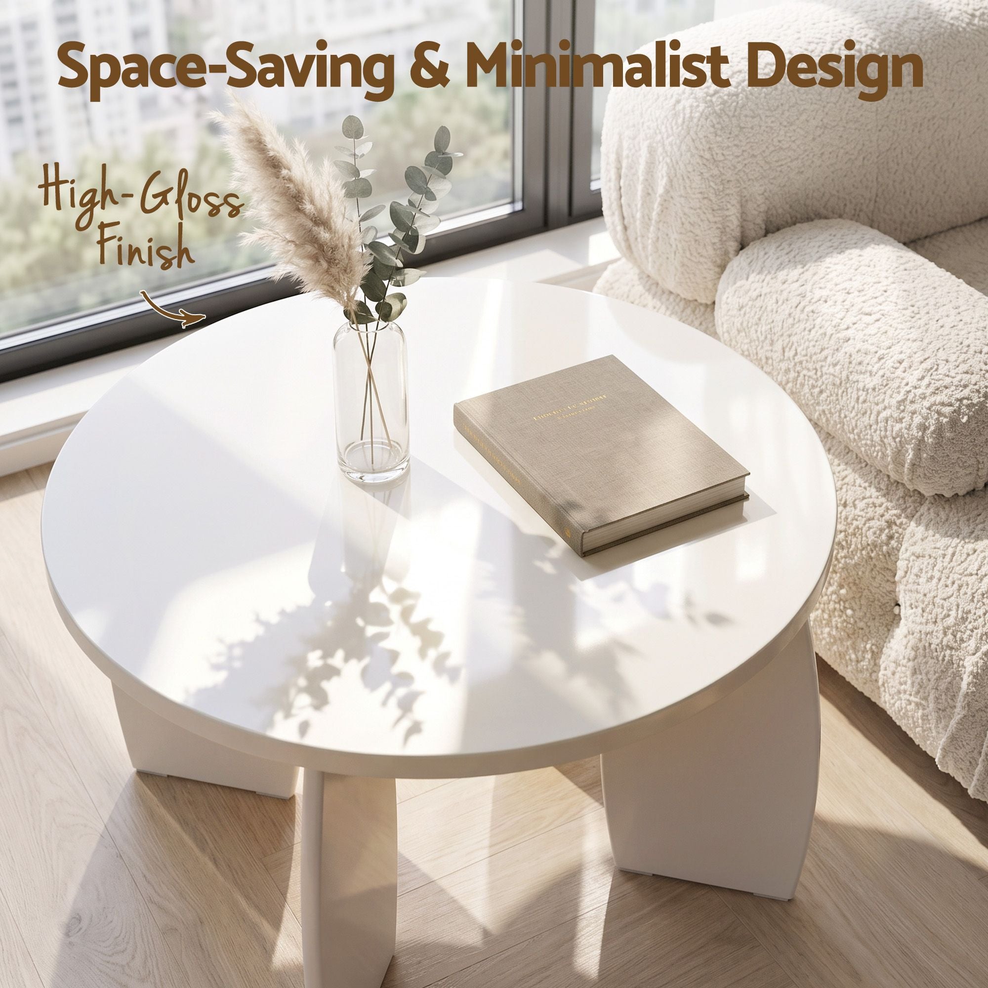 Artiss Coffee Table Set of 2 High Gloss Round Side Bedside Table Wood Living Room Cream