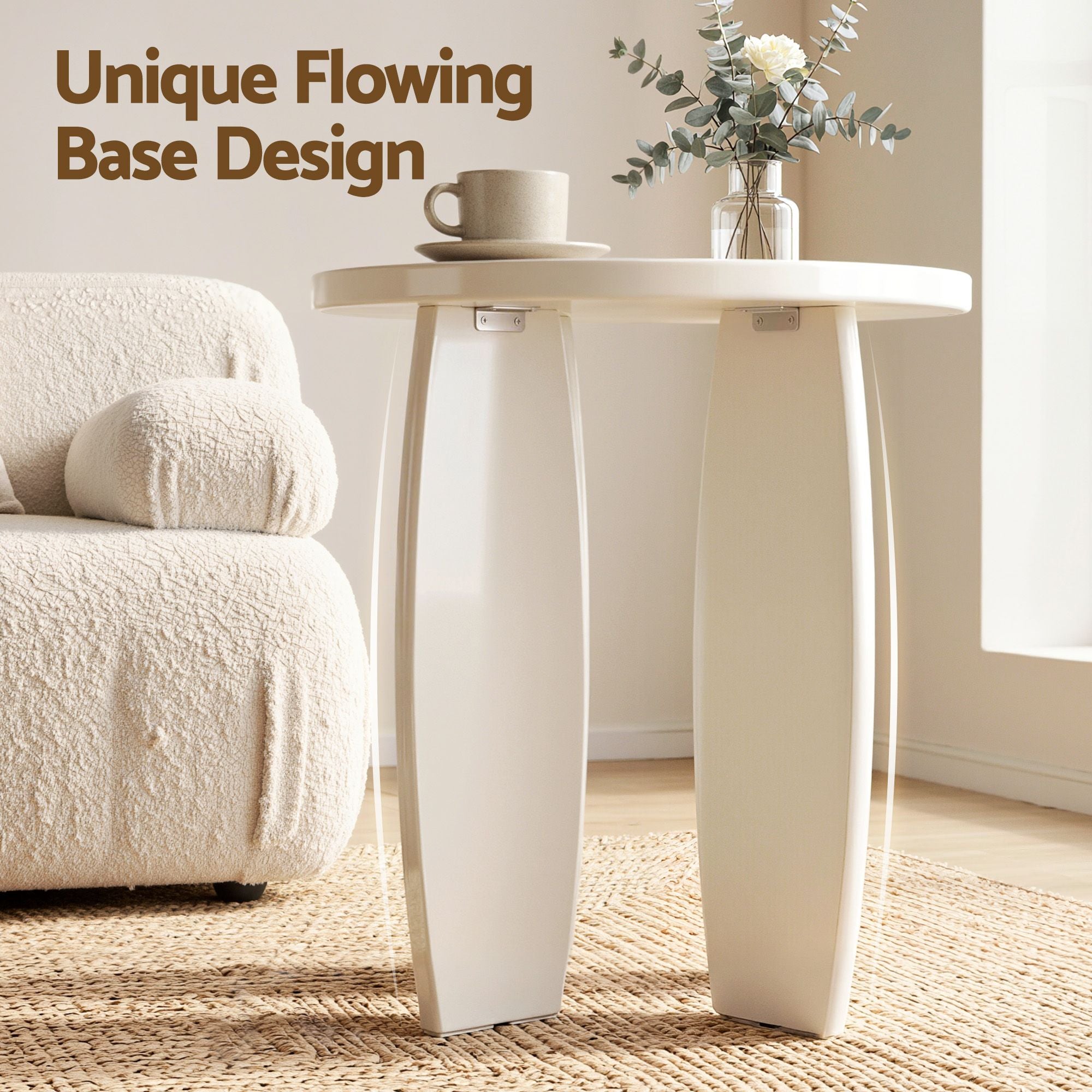Artiss Coffee Table Set of 2 High Gloss Round Side Bedside Table Wood Living Room Cream