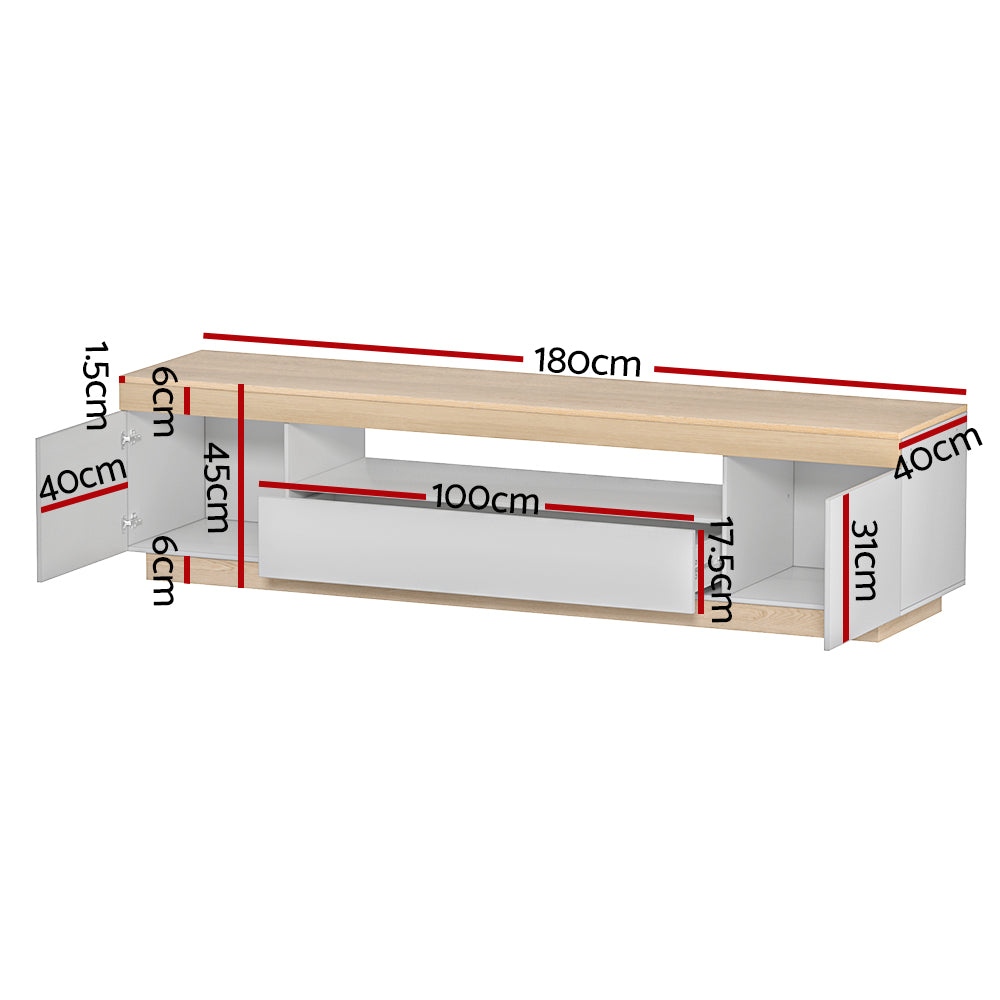 Artiss TV Cabinet Entertainment Unit Stand 180CM White Wood-Furniture > Living Room-PEROZ Accessories