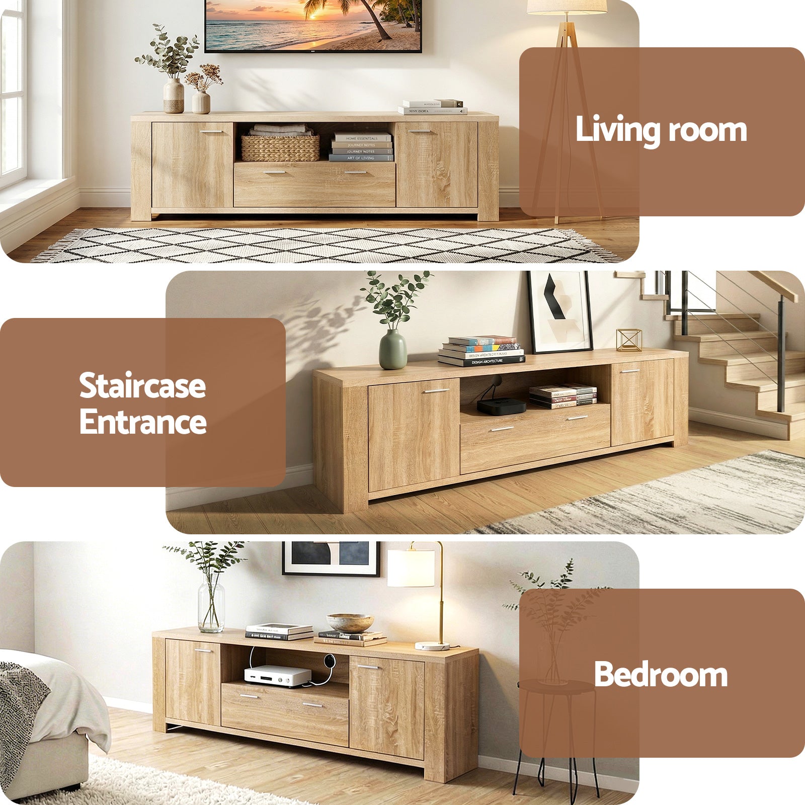 Artiss 180cm TV Unit Entertainment Unit Storage Drawer Cabinet Pine-Furniture > Living Room > TV Units-PEROZ Accessories