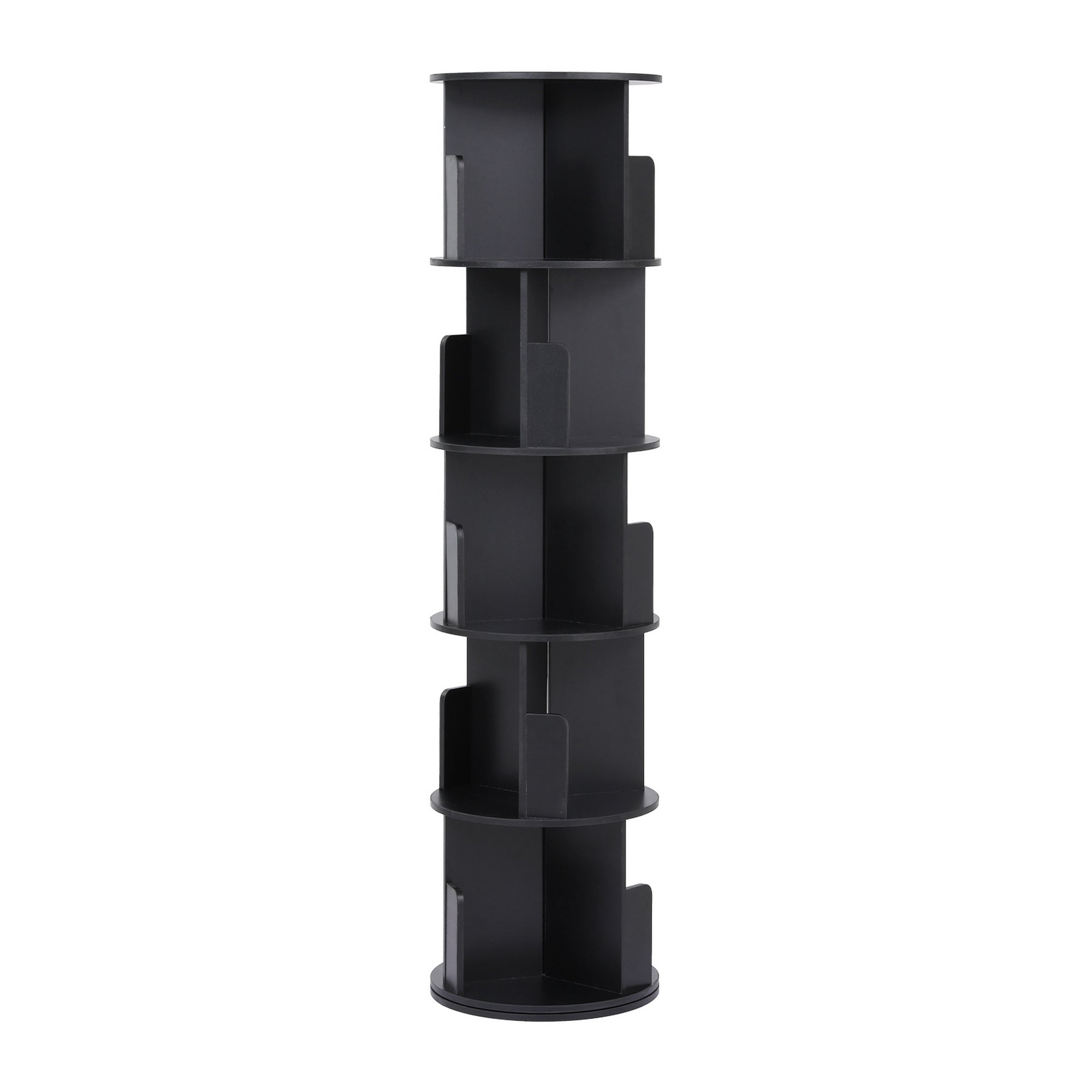 Artiss 5 Tiers Bookshelf Swivel Bookcase Display Shelves Stand Round Black-Furniture > Living Room > Bookcases & Shelves-PEROZ Accessories