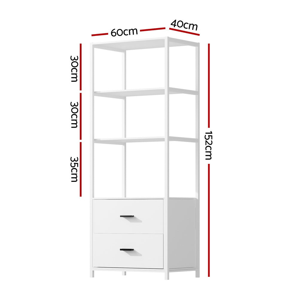 Artiss Bookshelf Display Shelf 2 Drawers 152CM White-Furniture > Office-PEROZ Accessories