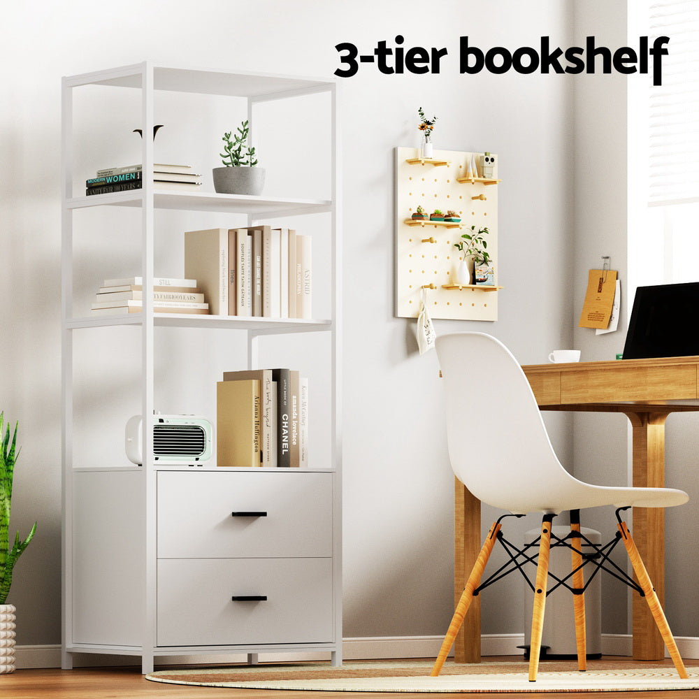 Artiss Bookshelf Display Shelf 2 Drawers 152CM White-Furniture > Office-PEROZ Accessories
