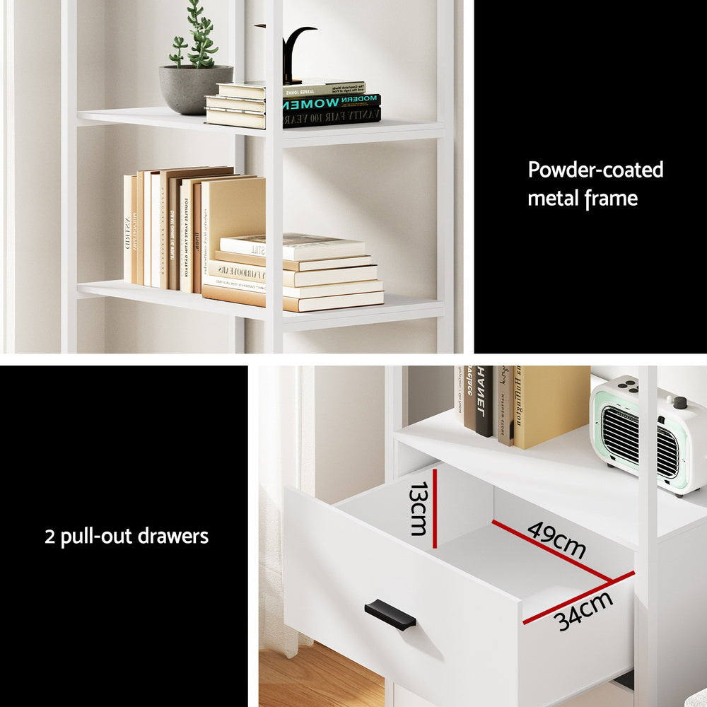 Artiss Bookshelf Display Shelf 2 Drawers 152CM White-Furniture > Office-PEROZ Accessories