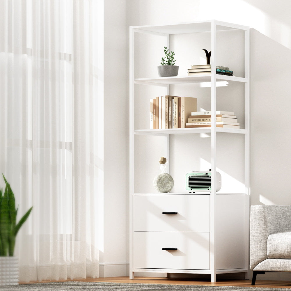 Artiss Bookshelf Display Shelf 2 Drawers 152CM White-Furniture > Office-PEROZ Accessories