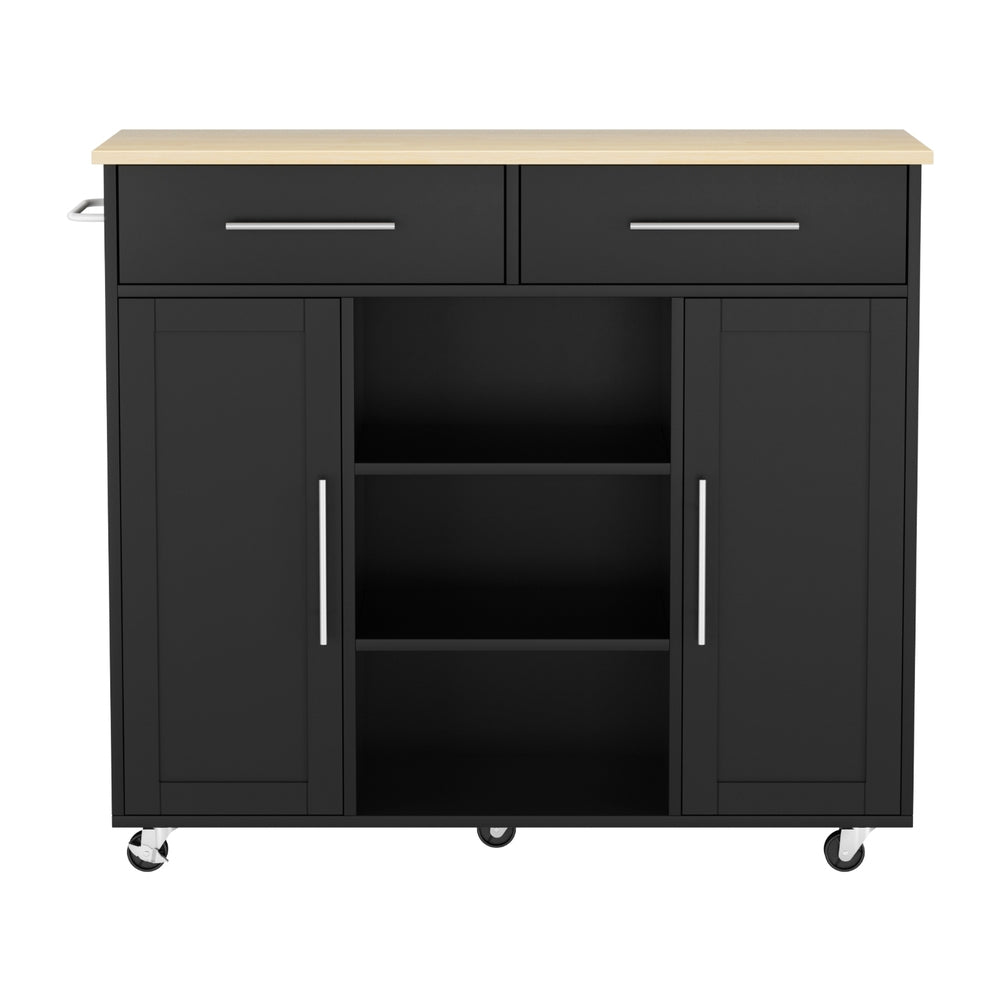 Artiss Kitchen Island Trolley Rolling Serving Cart Storage Drawer Cabinet 100cm Black-Tools > Tools Storage > Work Benches-PEROZ Accessories