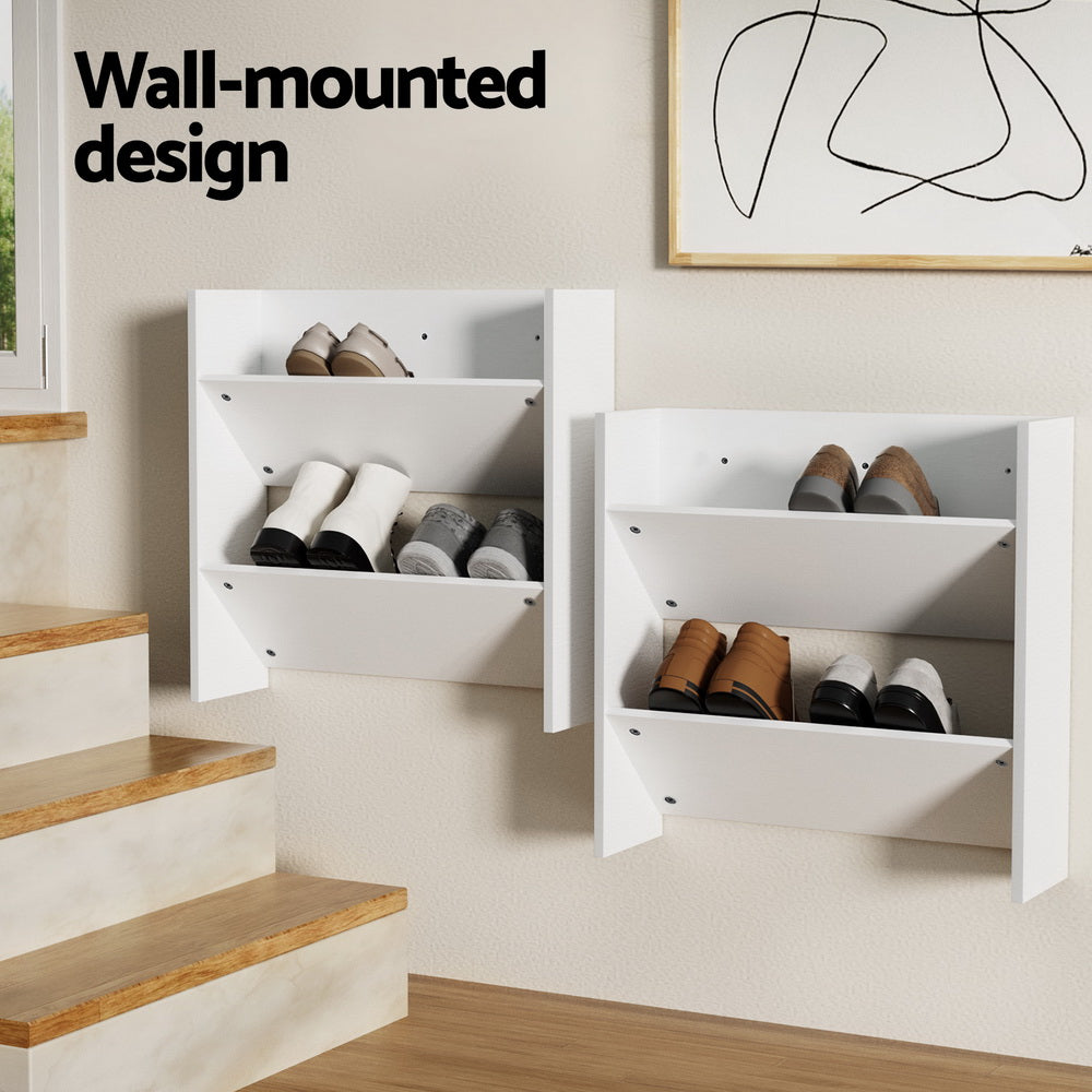 Artiss Shoe Rack 2-tier 12 Pairs Wall Mounted x2 - White-Furniture > Bedroom-PEROZ Accessories
