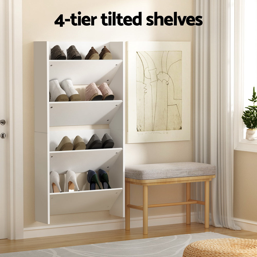 Artiss Shoe Rack 2-tier 12 Pairs Wall Mounted x2 - White-Furniture > Bedroom-PEROZ Accessories