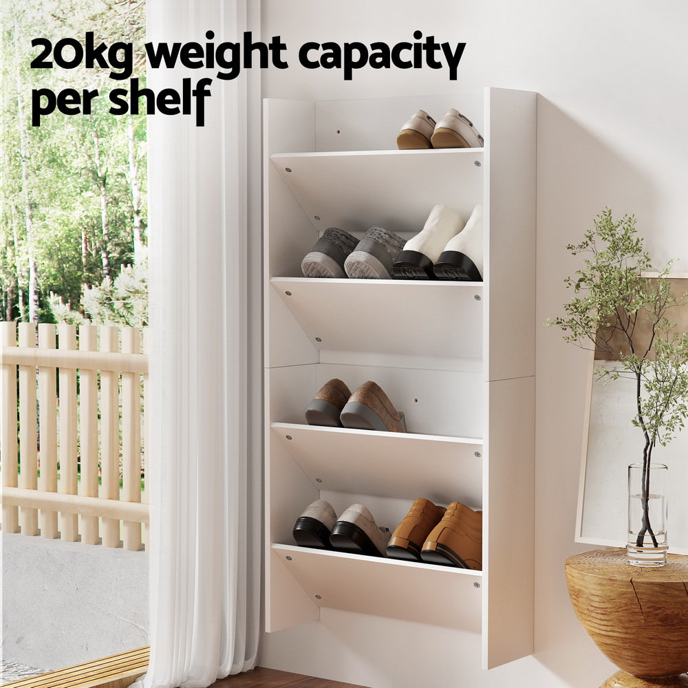 Artiss Shoe Rack 2-tier 12 Pairs Wall Mounted x2 - White-Furniture > Bedroom-PEROZ Accessories