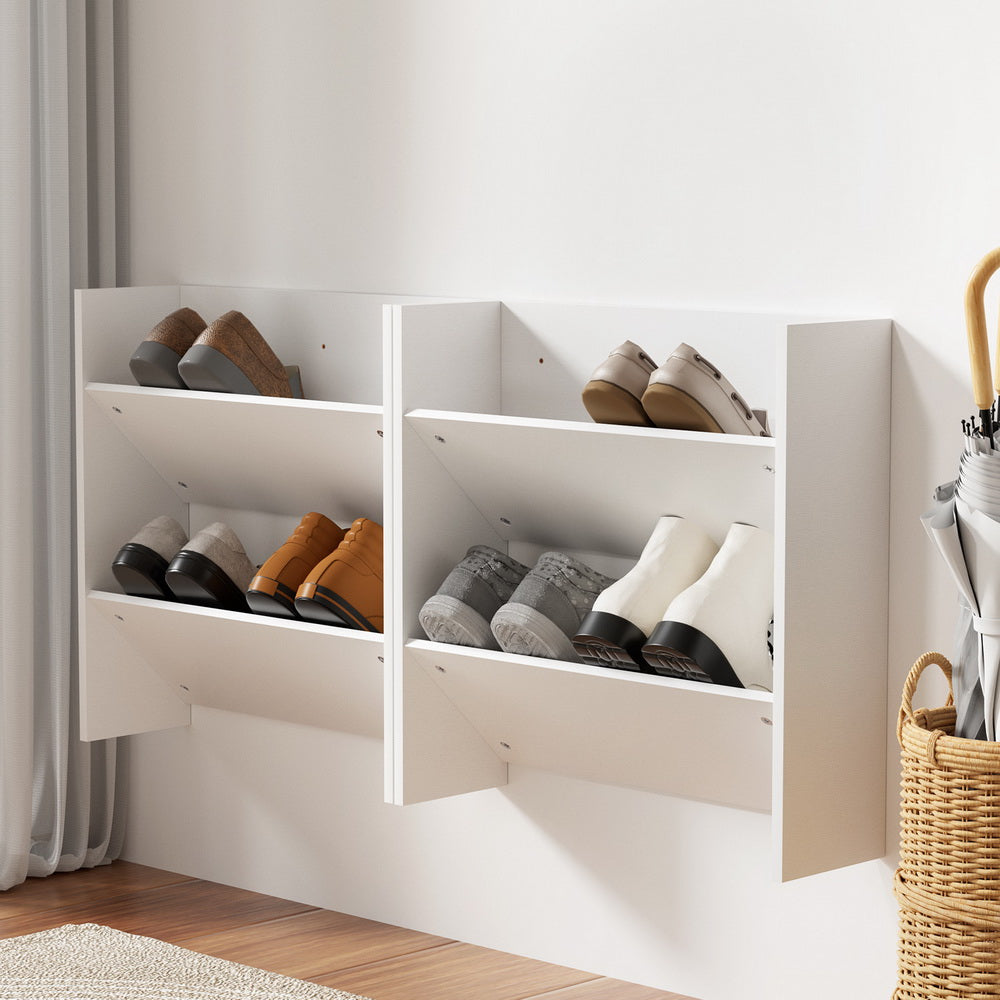 Artiss Shoe Rack 2-tier 12 Pairs Wall Mounted x2 - White-Furniture > Bedroom-PEROZ Accessories