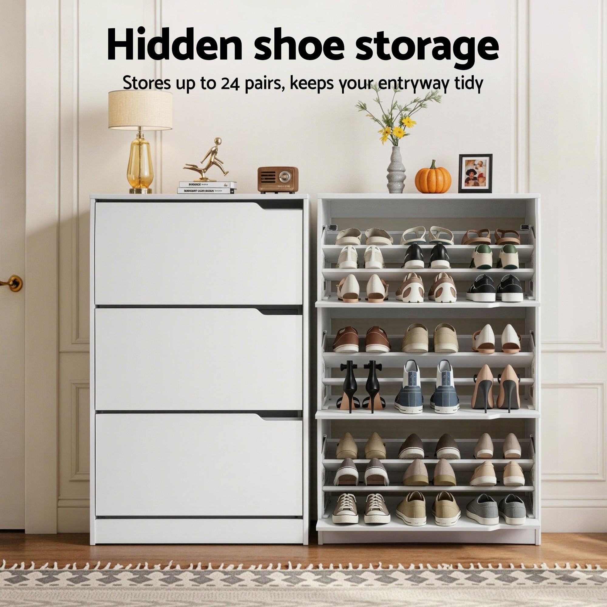 Artiss Shoe Rack Cabinet 24 Pairs Adjustable Shelf White-Furniture > Living Room > Shoe Storage-PEROZ Accessories