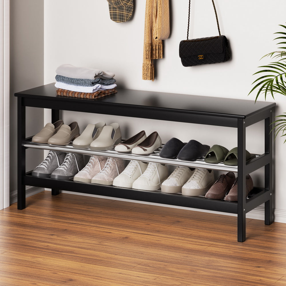 Artiss Shoe Rack Cabinet Bamboo Bench 10 Paris Black-Furniture > Bedroom-PEROZ Accessories