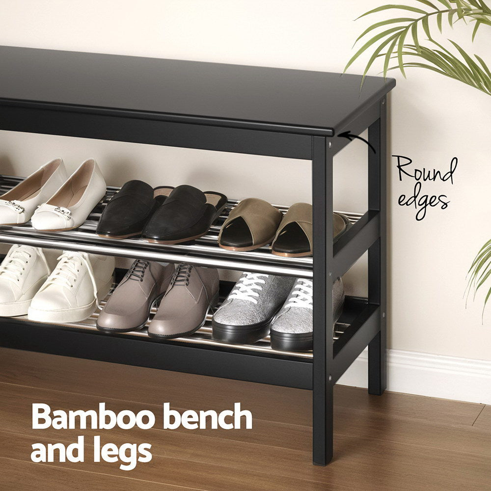 Artiss Shoe Rack Cabinet Bamboo Bench 10 Paris Black-Furniture > Bedroom-PEROZ Accessories