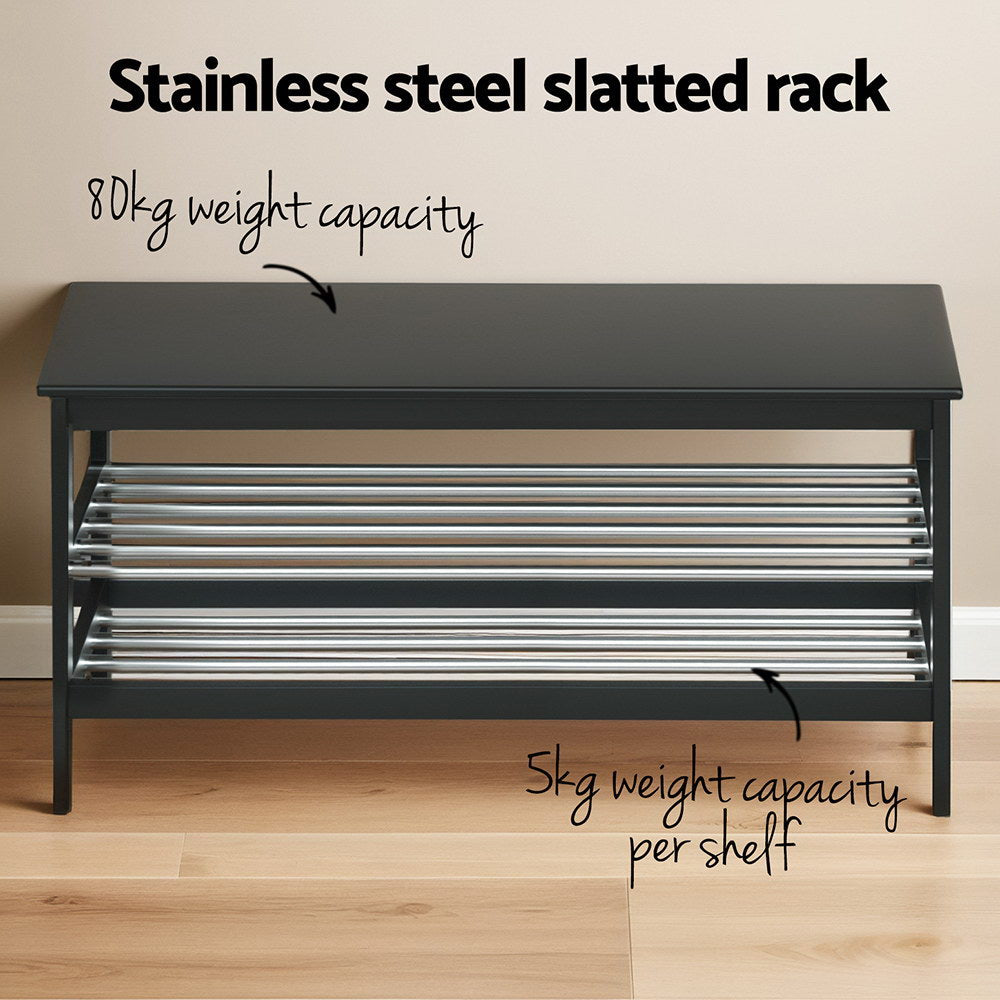 Artiss Shoe Rack Cabinet Bamboo Bench 10 Paris Black-Furniture > Bedroom-PEROZ Accessories