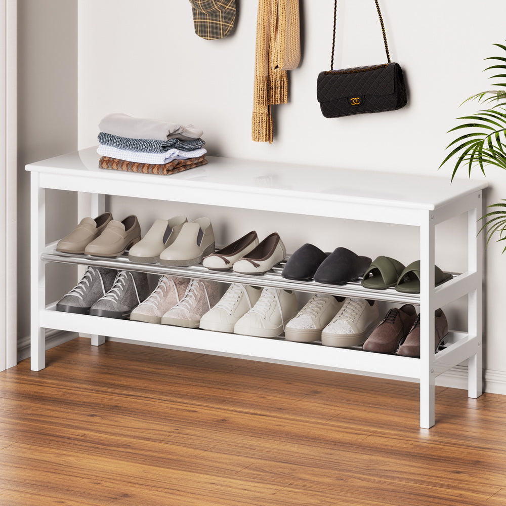 Artiss Shoe Rack Cabinet Bamboo Bench 10 Paris White-Furniture > Bedroom-PEROZ Accessories