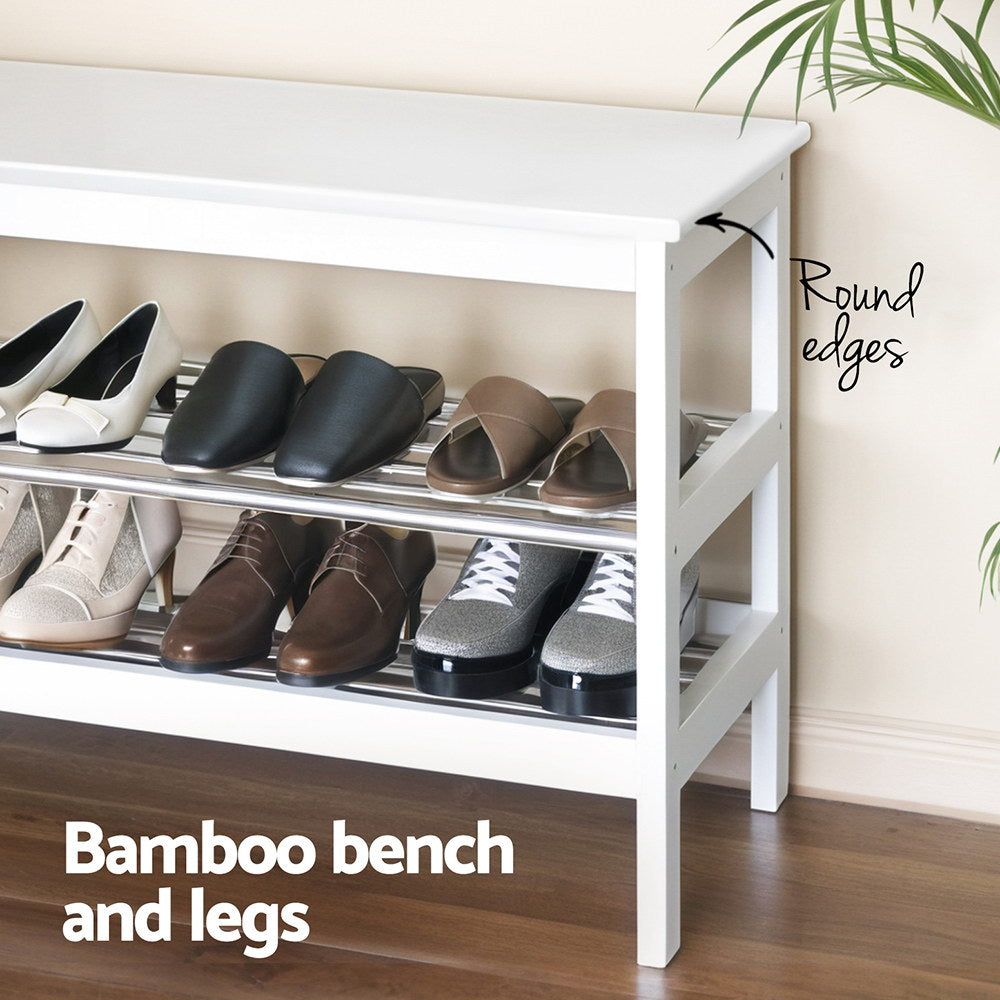 Artiss Shoe Rack Cabinet Bamboo Bench 10 Paris White-Furniture > Bedroom-PEROZ Accessories