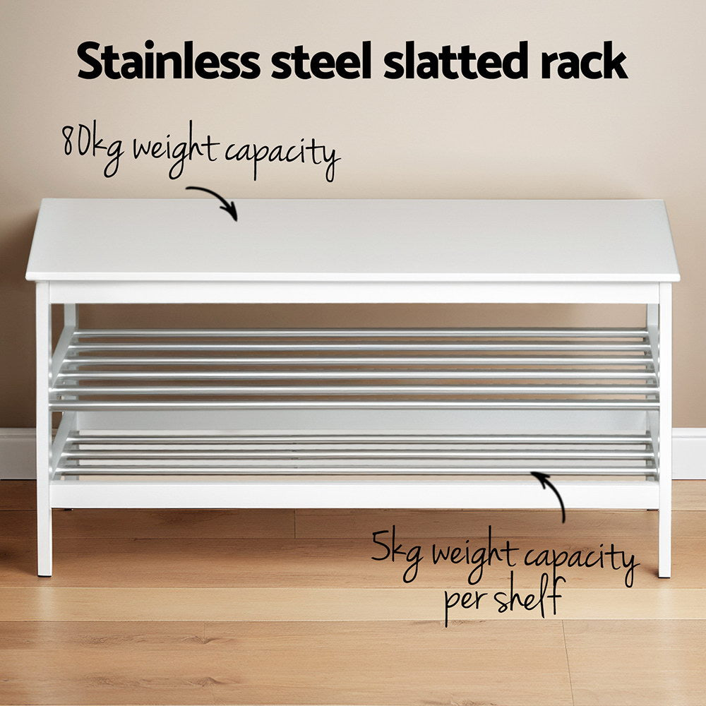 Artiss Shoe Rack Cabinet Bamboo Bench 10 Paris White-Furniture > Bedroom-PEROZ Accessories