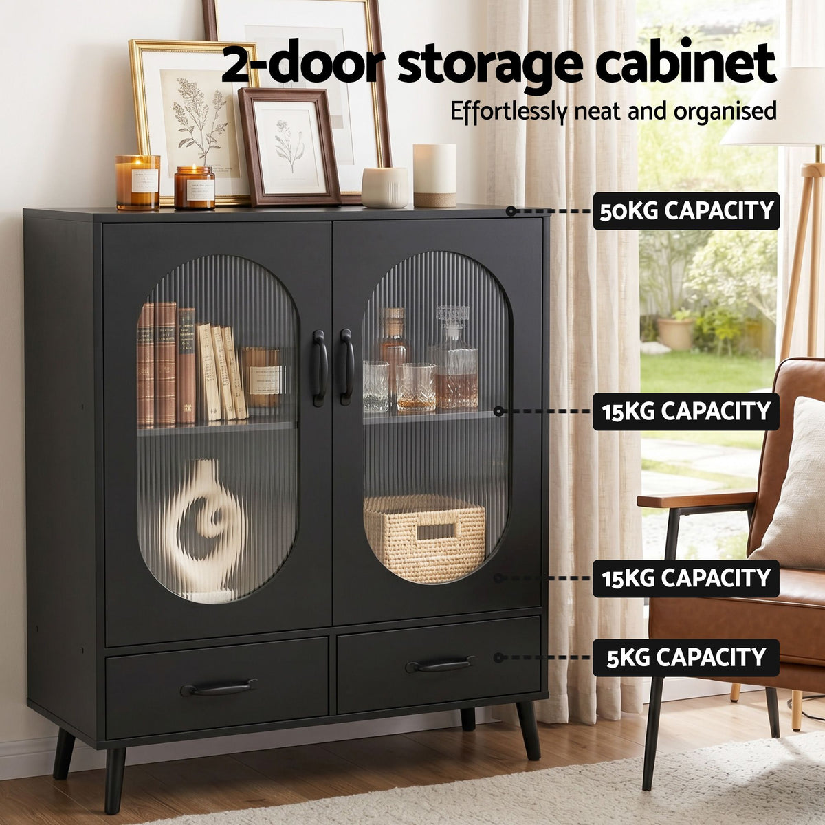 Artiss Buffet Sideboard Double Doors - Black-Furniture > Living Room-PEROZ Accessories