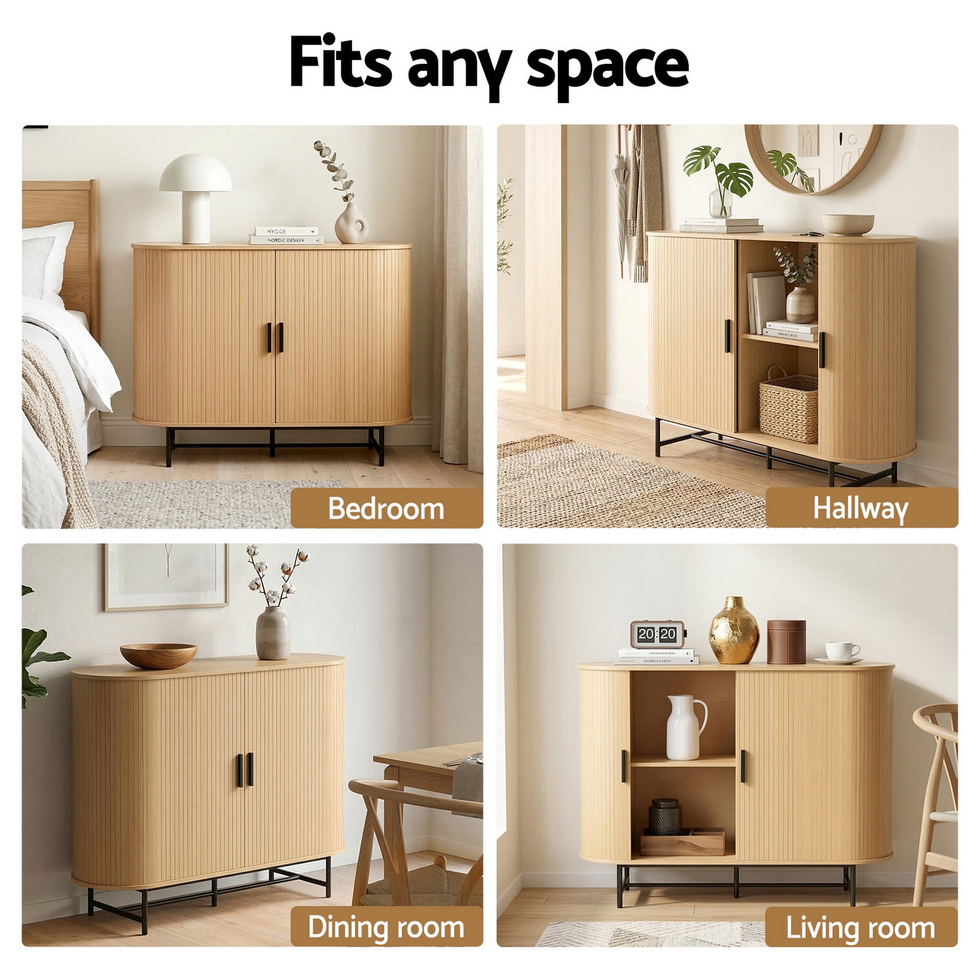 Artiss Buffet Sideboard Cupboard Cabinet Sliding Doors Pantry Storage Oak PIIA-Furniture > Living Room-PEROZ Accessories
