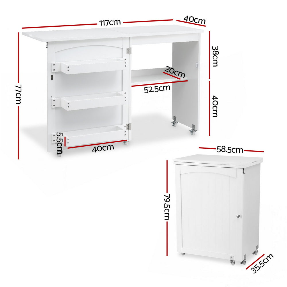 Artiss Folding Sewing Table Sewing Machine Desk Multi-functional Rolling Work Table Craft Station-Home & Garden > Hobbies > Arts & Crafts-PEROZ Accessories