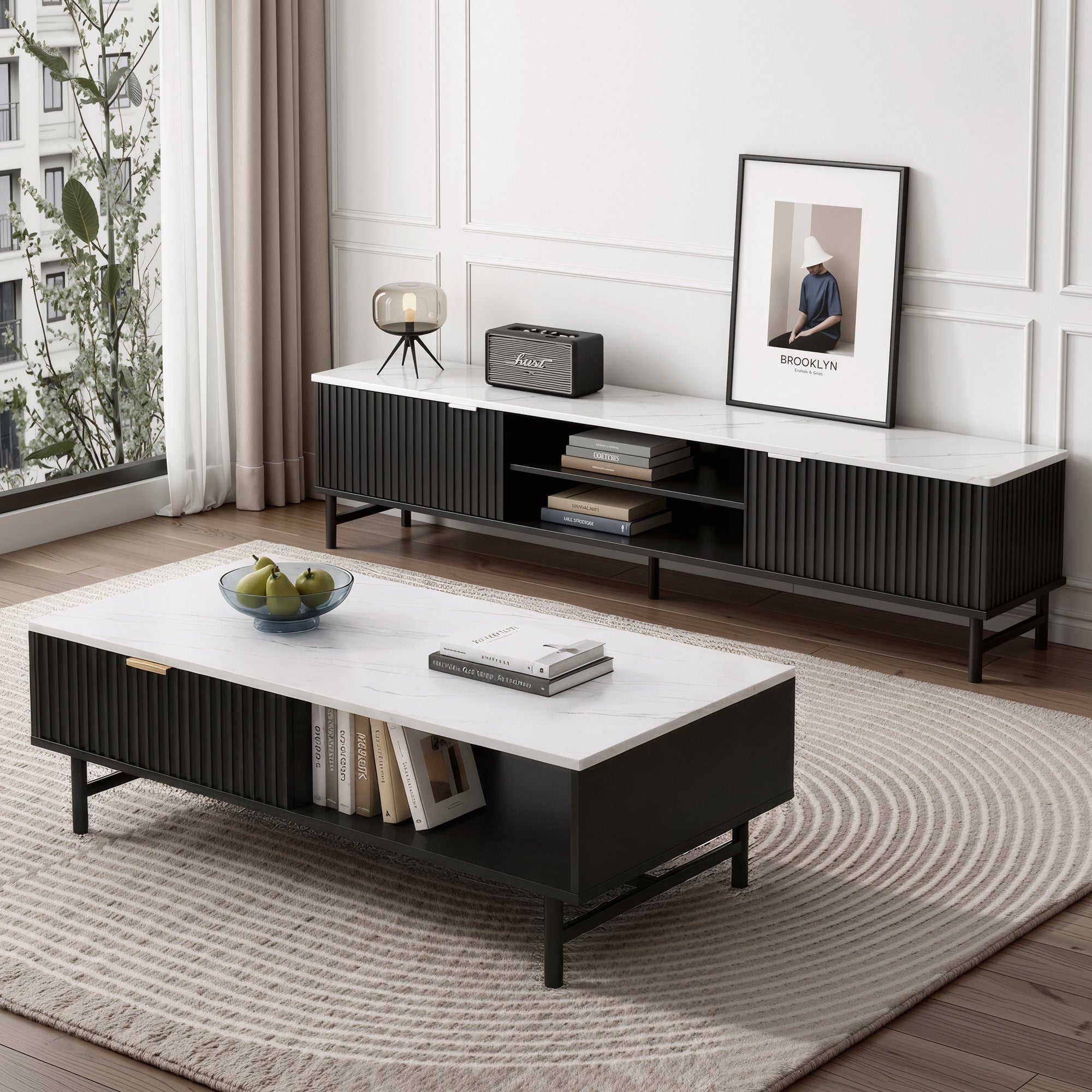 Artiss TV Unit & Coffee Table Set Storage Shelf Black-Furniture > Bar Stools & Chairs > Arm Chairs & Recliners-PEROZ Accessories