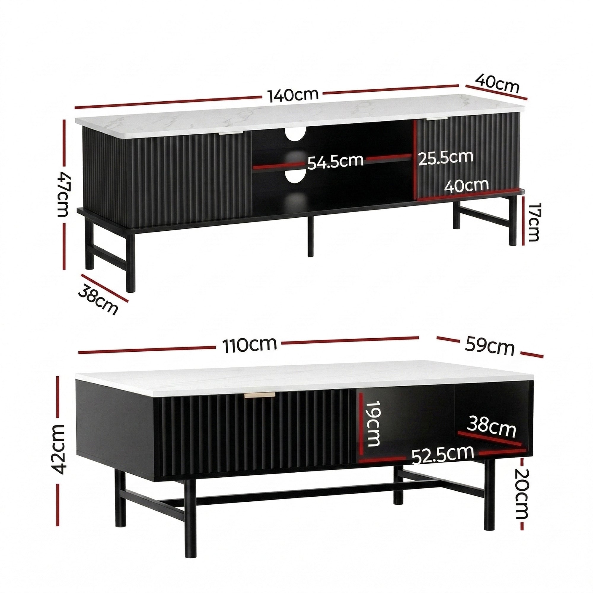 Artiss TV Unit & Coffee Table Set Storage Shelf Black-Furniture > Bar Stools & Chairs > Arm Chairs & Recliners-PEROZ Accessories