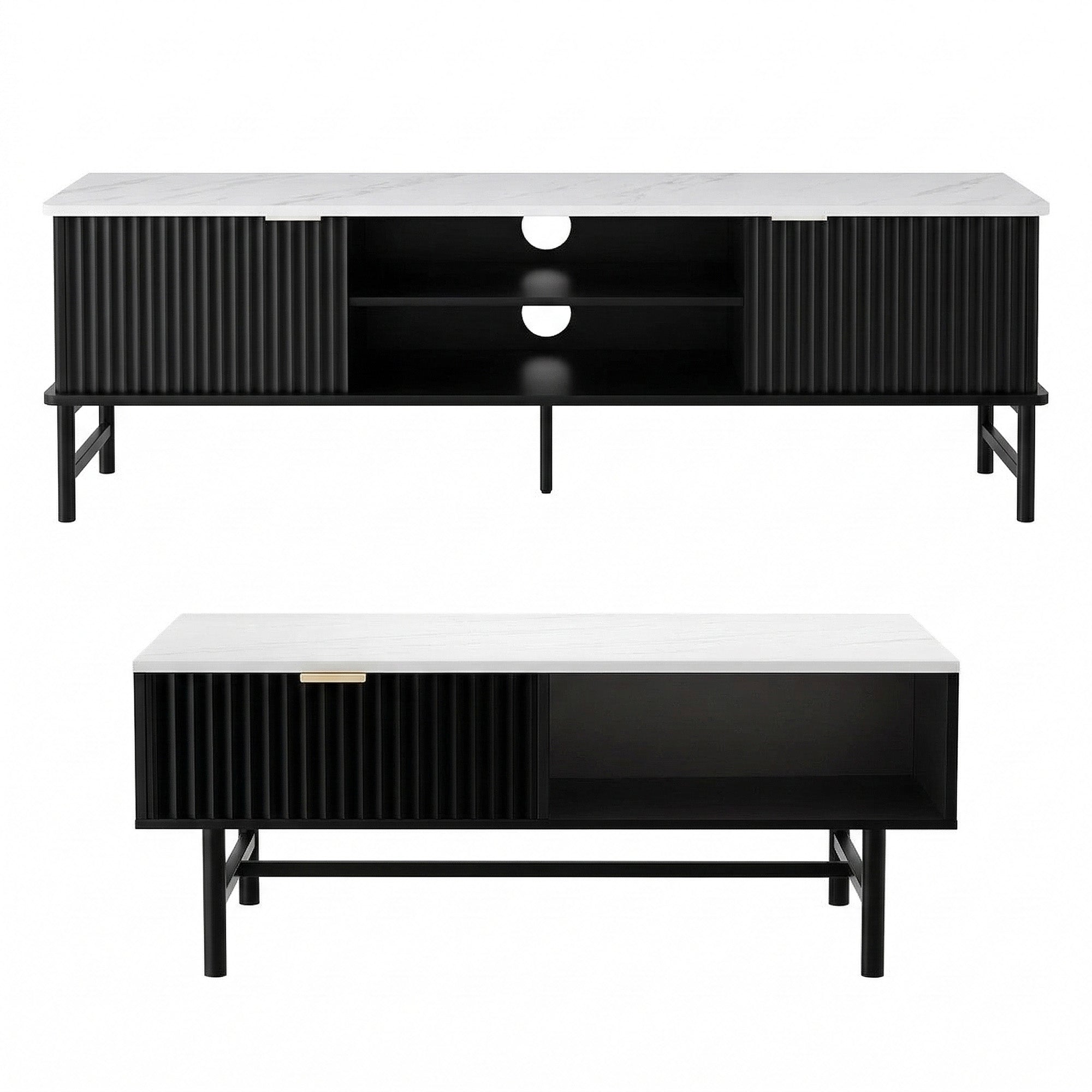 Artiss TV Unit & Coffee Table Set Storage Shelf Black-Furniture > Bar Stools & Chairs > Arm Chairs & Recliners-PEROZ Accessories