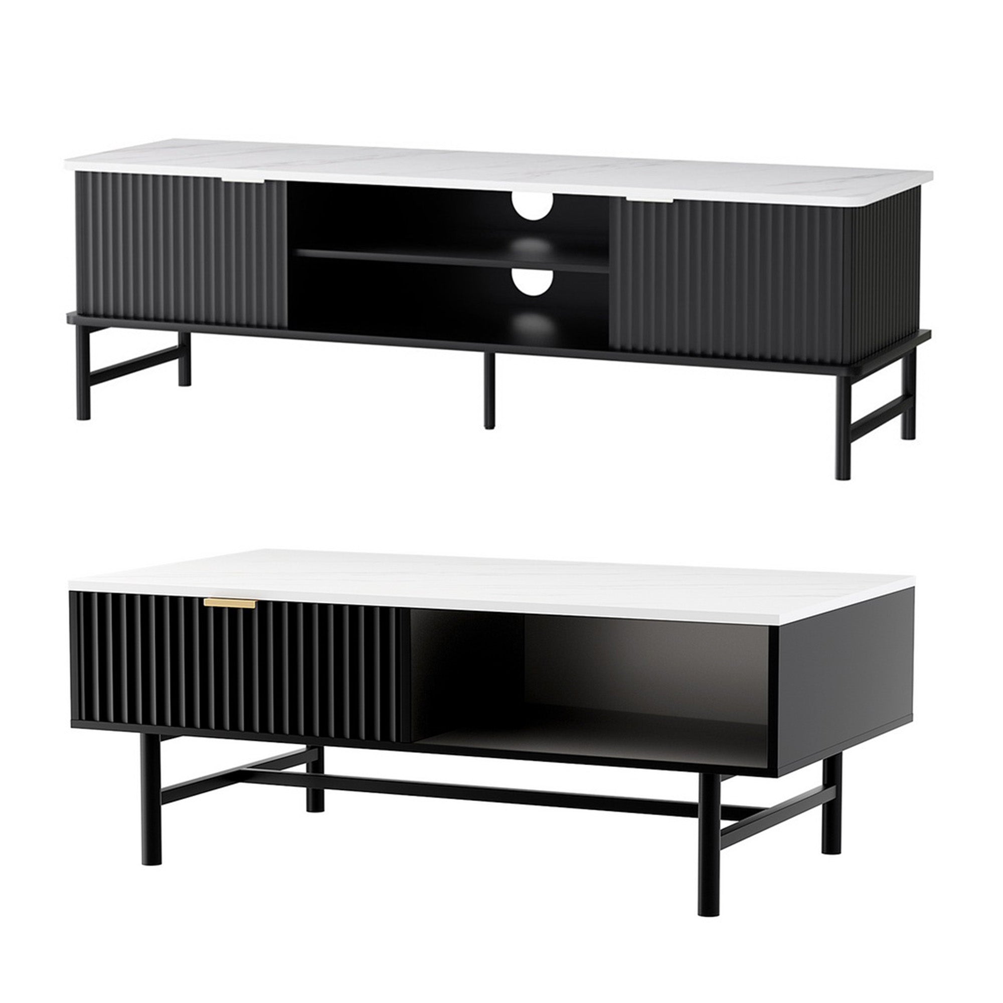 Artiss TV Unit & Coffee Table Set Storage Shelf Black-Furniture > Bar Stools & Chairs > Arm Chairs & Recliners-PEROZ Accessories