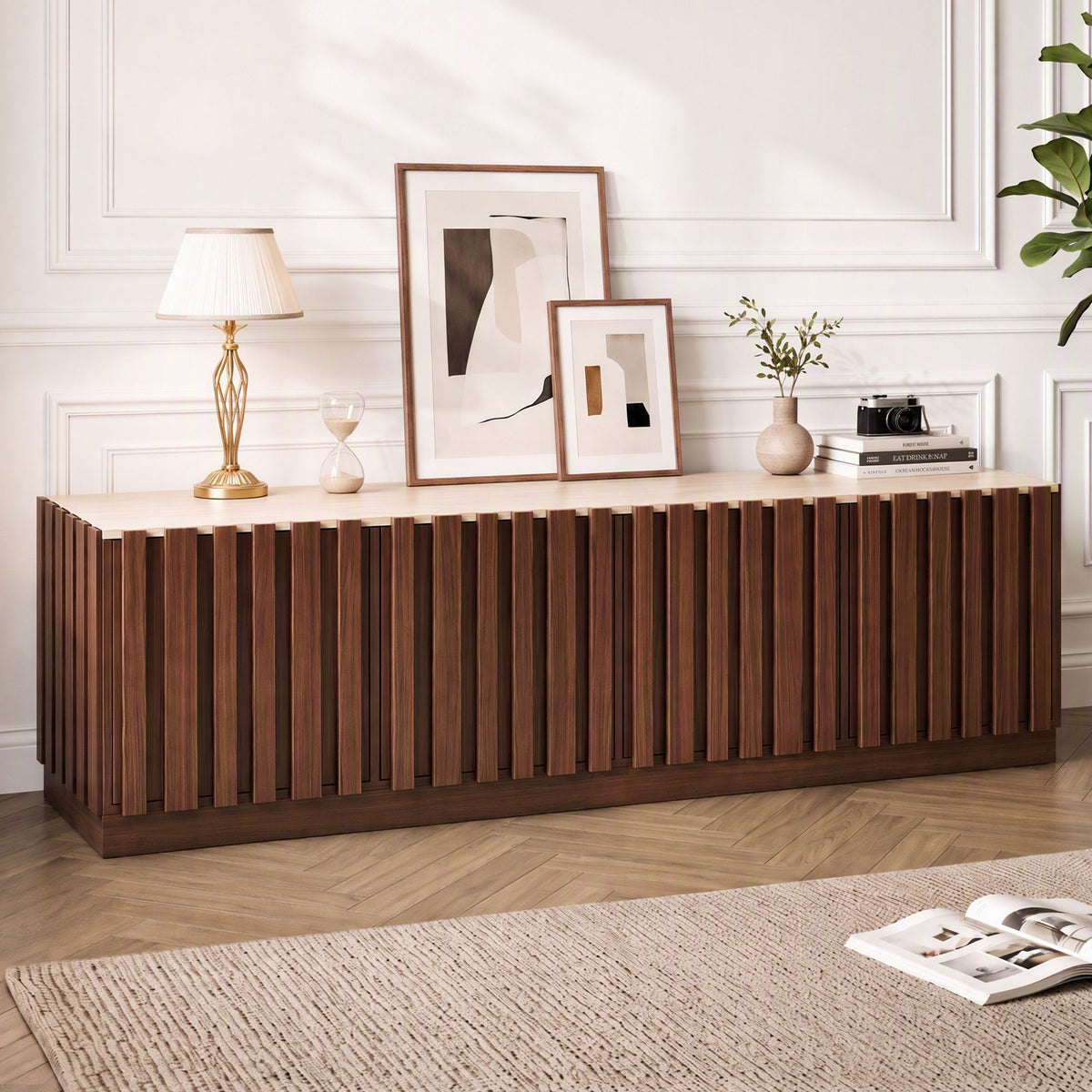 Artiss 180cm TV Unit Entertainment Cabinet Fluted Style Anti-tip Kit Walnut