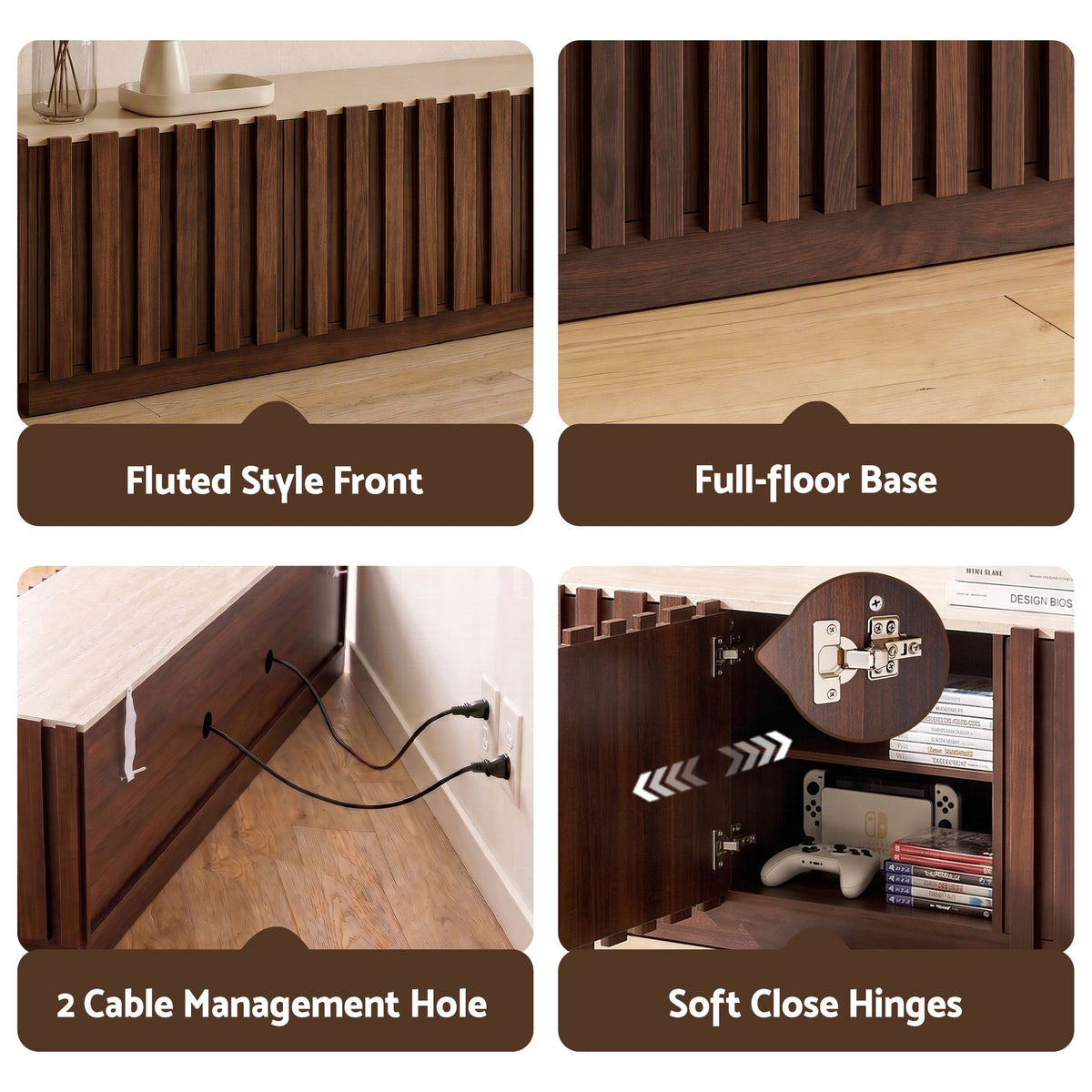 Artiss 180cm TV Unit Entertainment Cabinet Fluted Style Anti-tip Kit Walnut