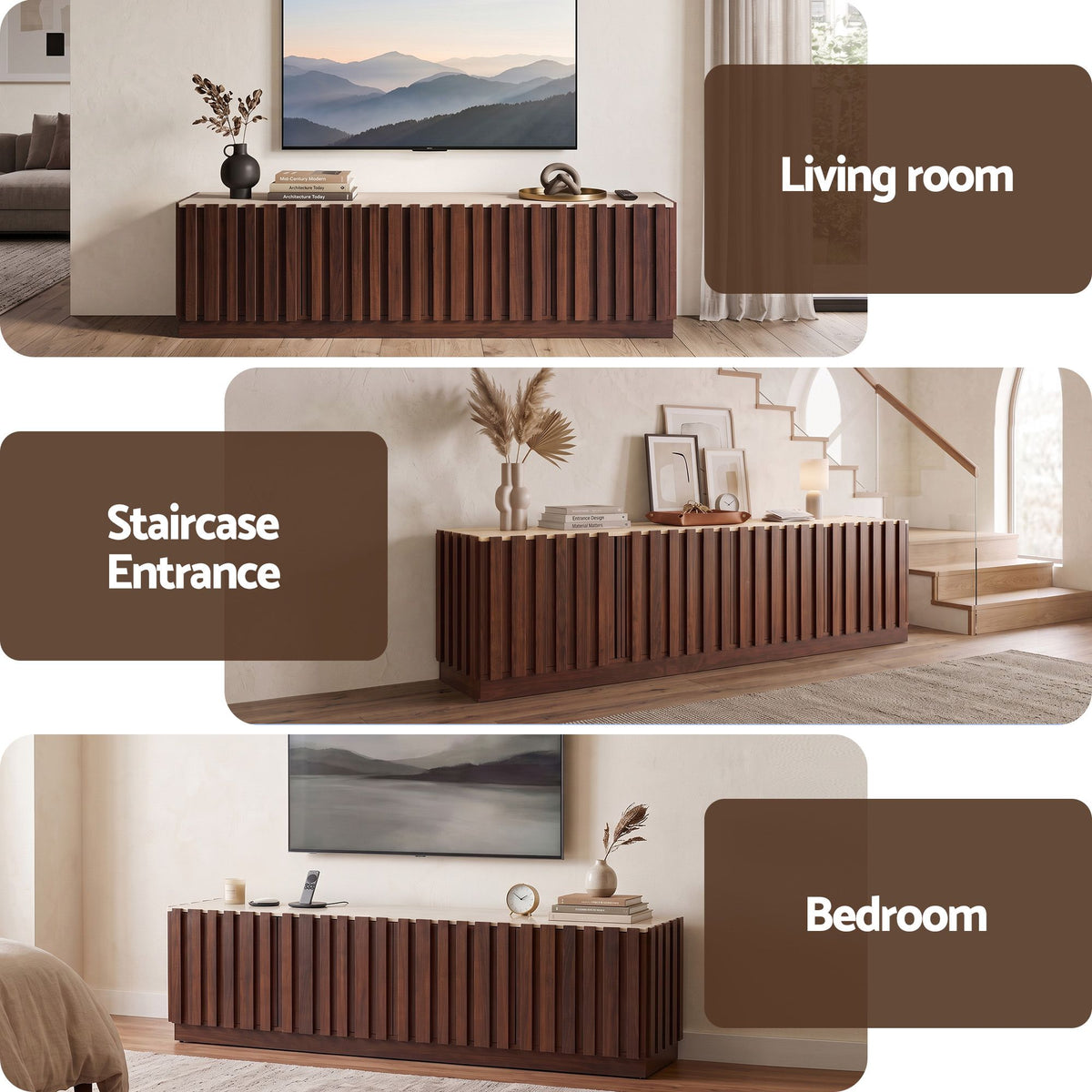 Artiss 180cm TV Unit Entertainment Cabinet Fluted Style Anti-tip Kit Walnut