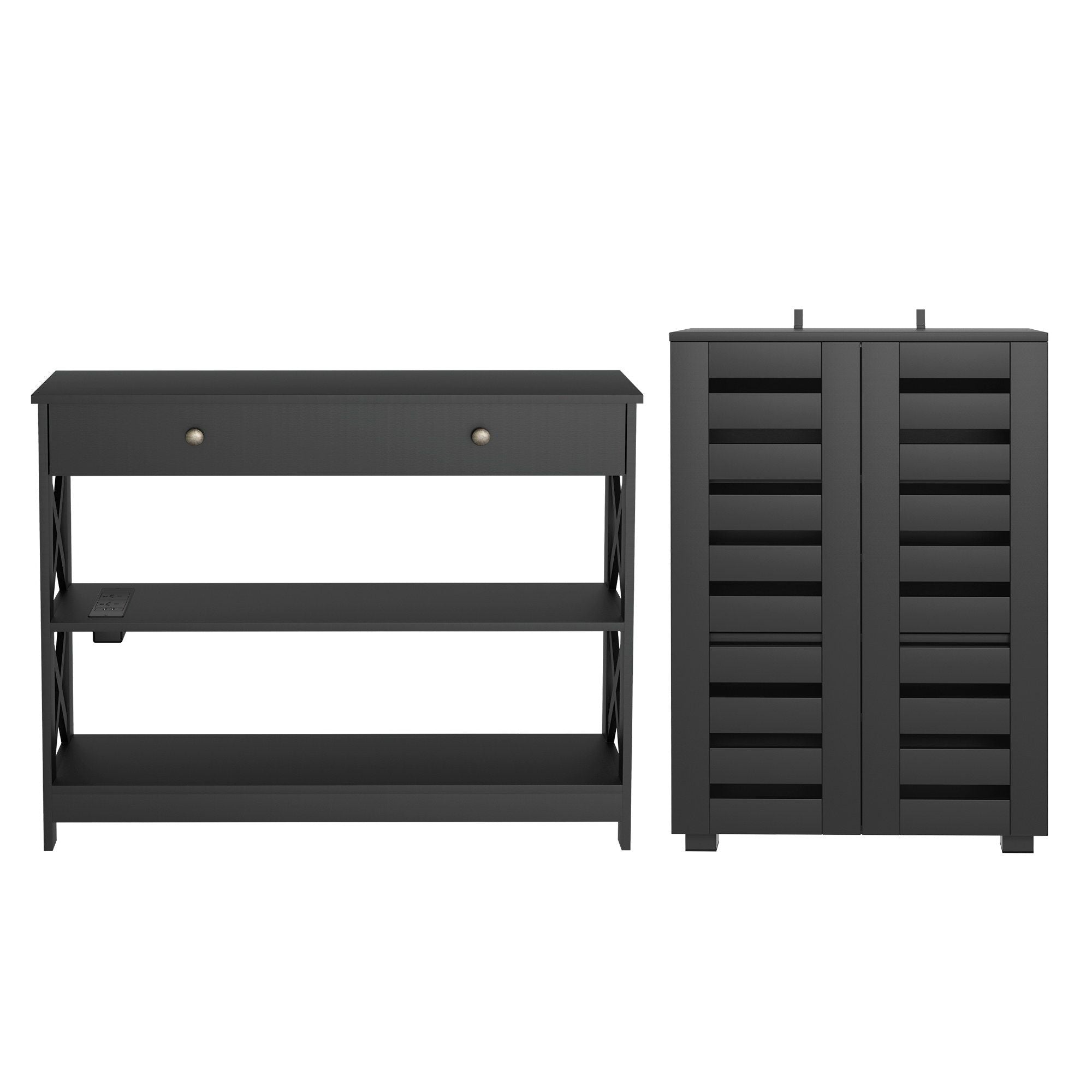 Artiss Shoe Rack Cabinet & Console Table Set Storage Shelf Black-Furniture > Living Room > Shoe Storage-PEROZ Accessories