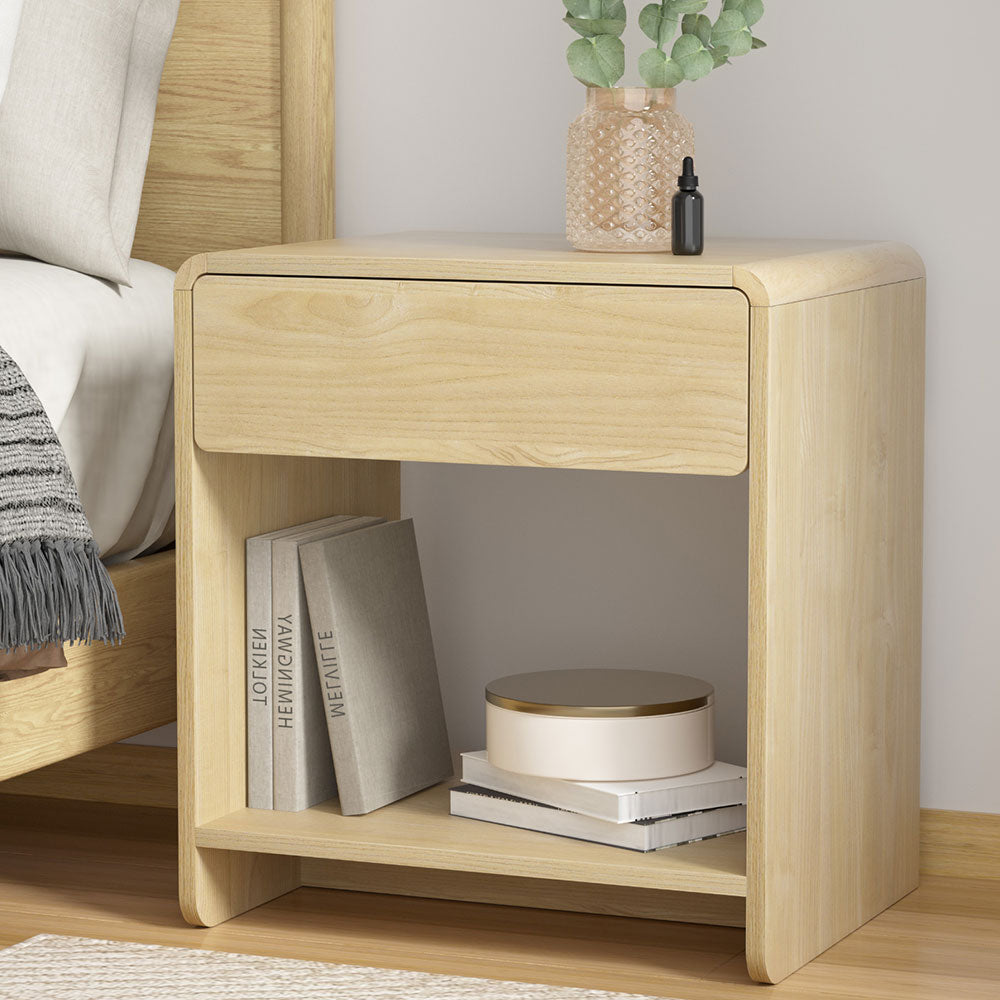 Artiss Bedside Table Drawer Open Shelf Pine-Furniture > Bedroom-PEROZ Accessories