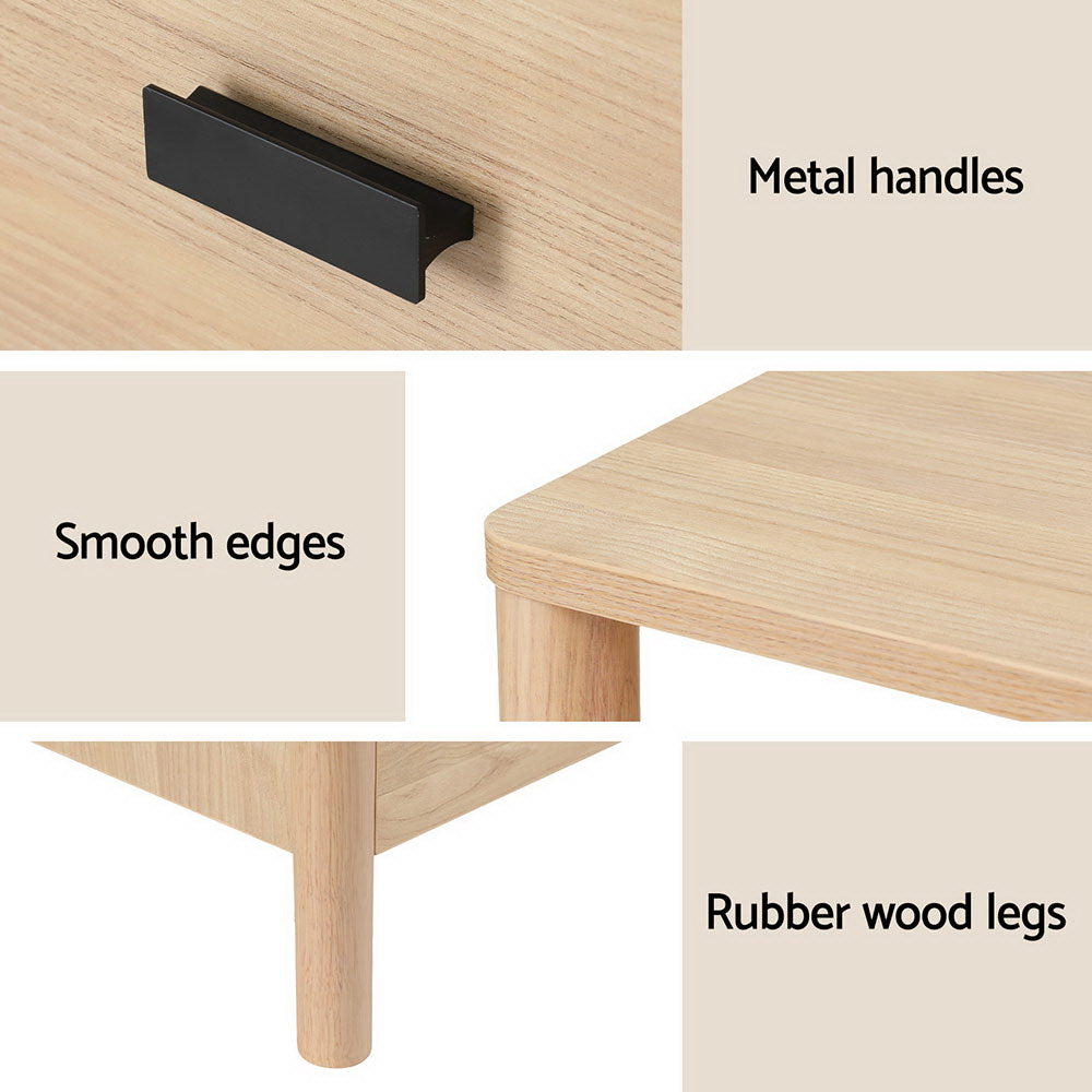 Artiss Bedside Table Nightstand 2 Drawers - Pine-BedSide Tabless-PEROZ Accessories