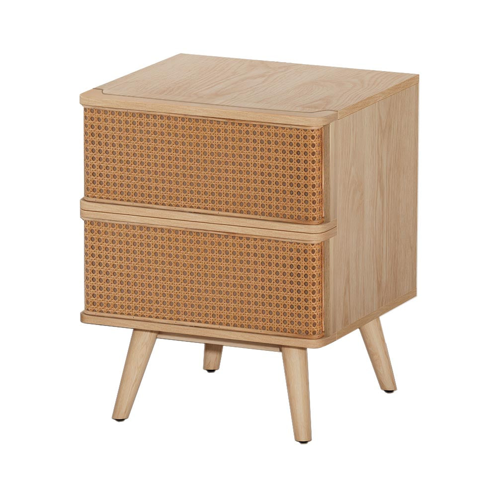 Artiss Rattan Bedside Table Drawers Side End Table Storage Nightstand Oak NORA-Furniture > Bedroom-PEROZ Accessories