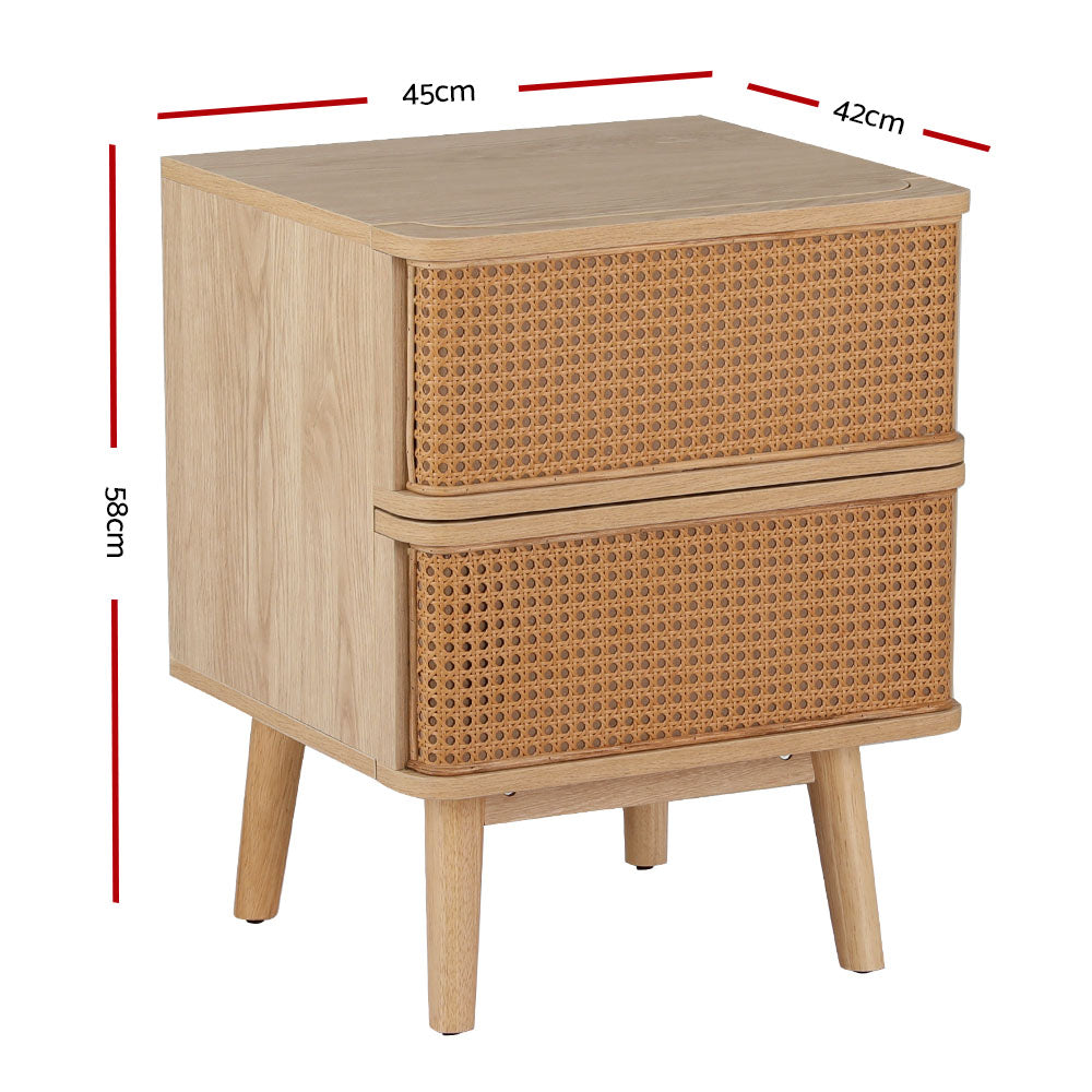 Artiss Rattan Bedside Table Drawers Side End Table Storage Nightstand Oak NORA-Furniture > Bedroom-PEROZ Accessories