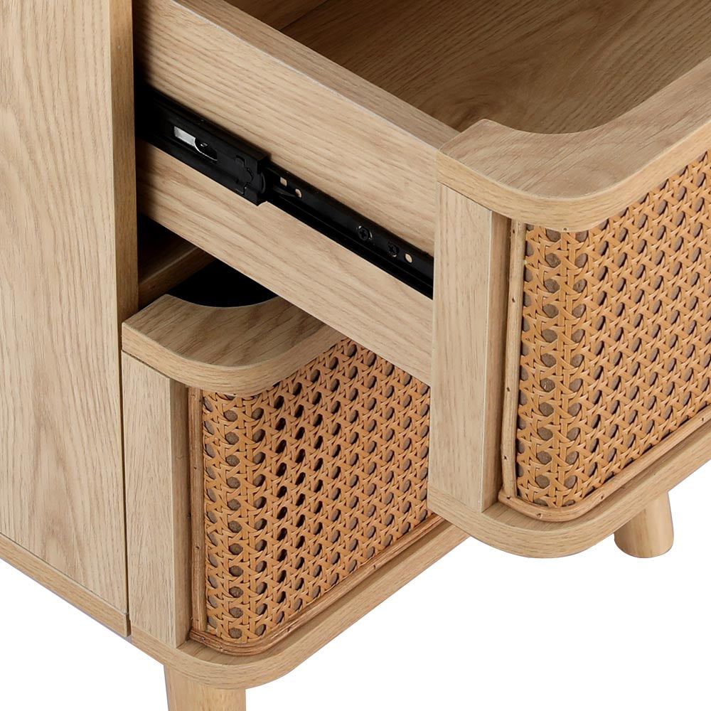 Artiss Rattan Bedside Table Drawers Side End Table Storage Nightstand Oak NORA-Furniture > Bedroom-PEROZ Accessories