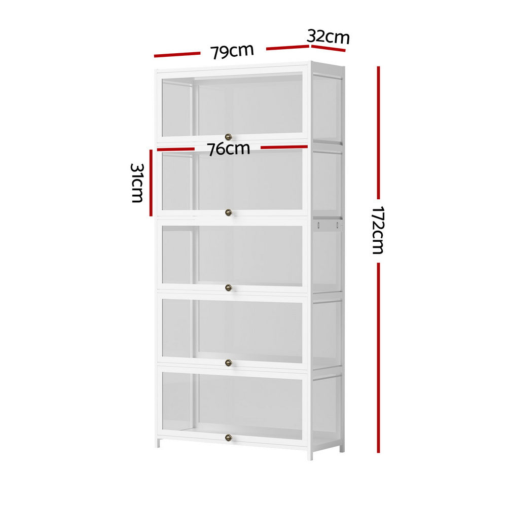 Artiss 5-Tier Display Cabinet Storage Bookshelf Clear Shelf White-Furniture > Living Room > Bookcases & Shelves-PEROZ Accessories