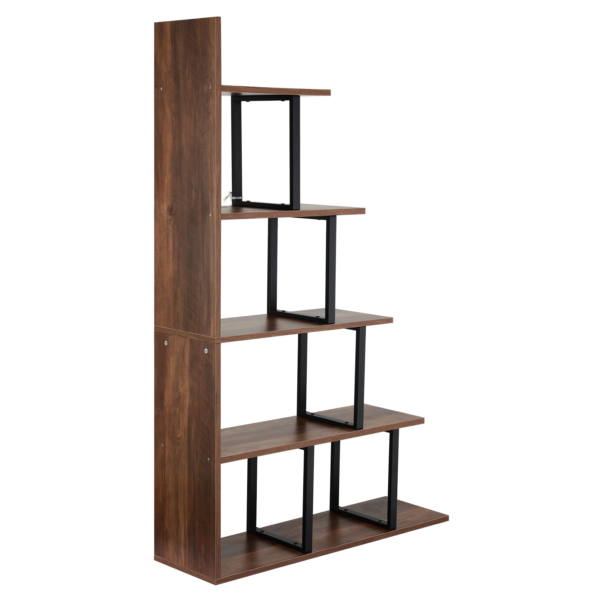Artiss 5 Tiers Bookshelf Ladder Corner Shelf Bookcase Walnut-Furniture > Living Room > Bookcases & Shelves-PEROZ Accessories
