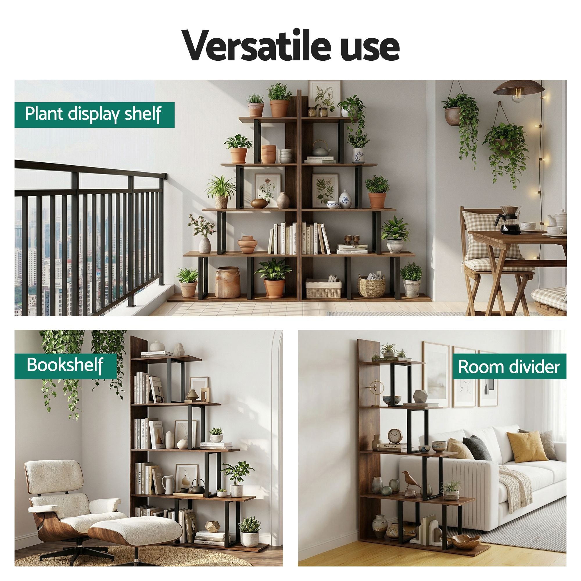 Artiss 5 Tiers Bookshelf Ladder Corner Shelf Bookcase Walnut-Furniture > Living Room > Bookcases & Shelves-PEROZ Accessories
