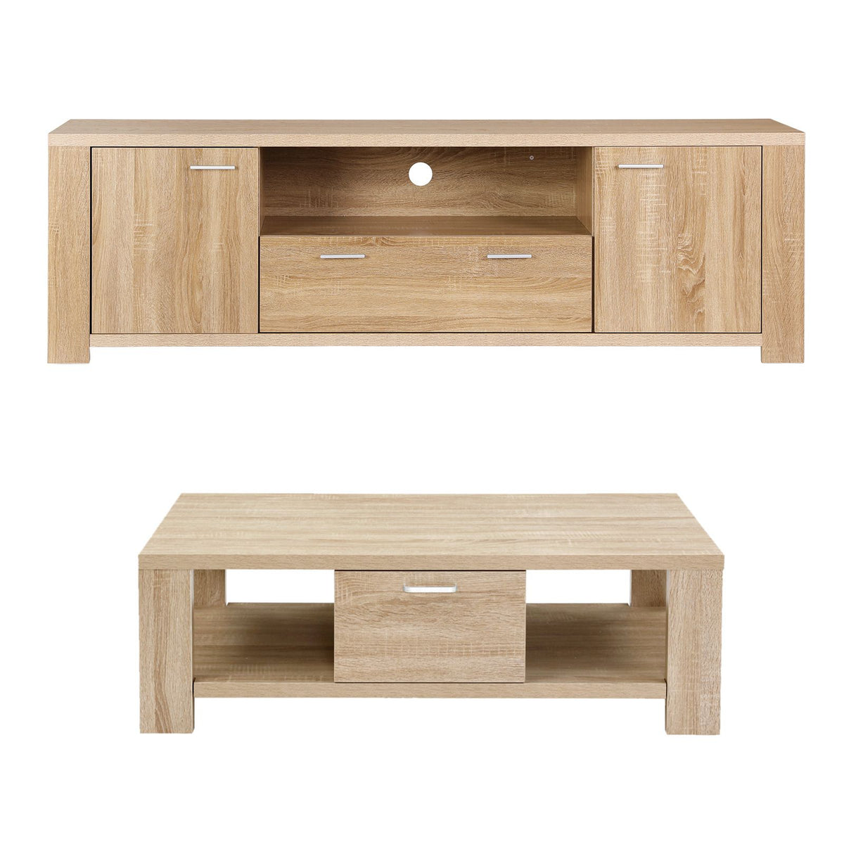 Artiss TV Unit & Coffee Table Set Storage Drawer Pine-Furniture > Living Room > Coffee Tables-PEROZ Accessories
