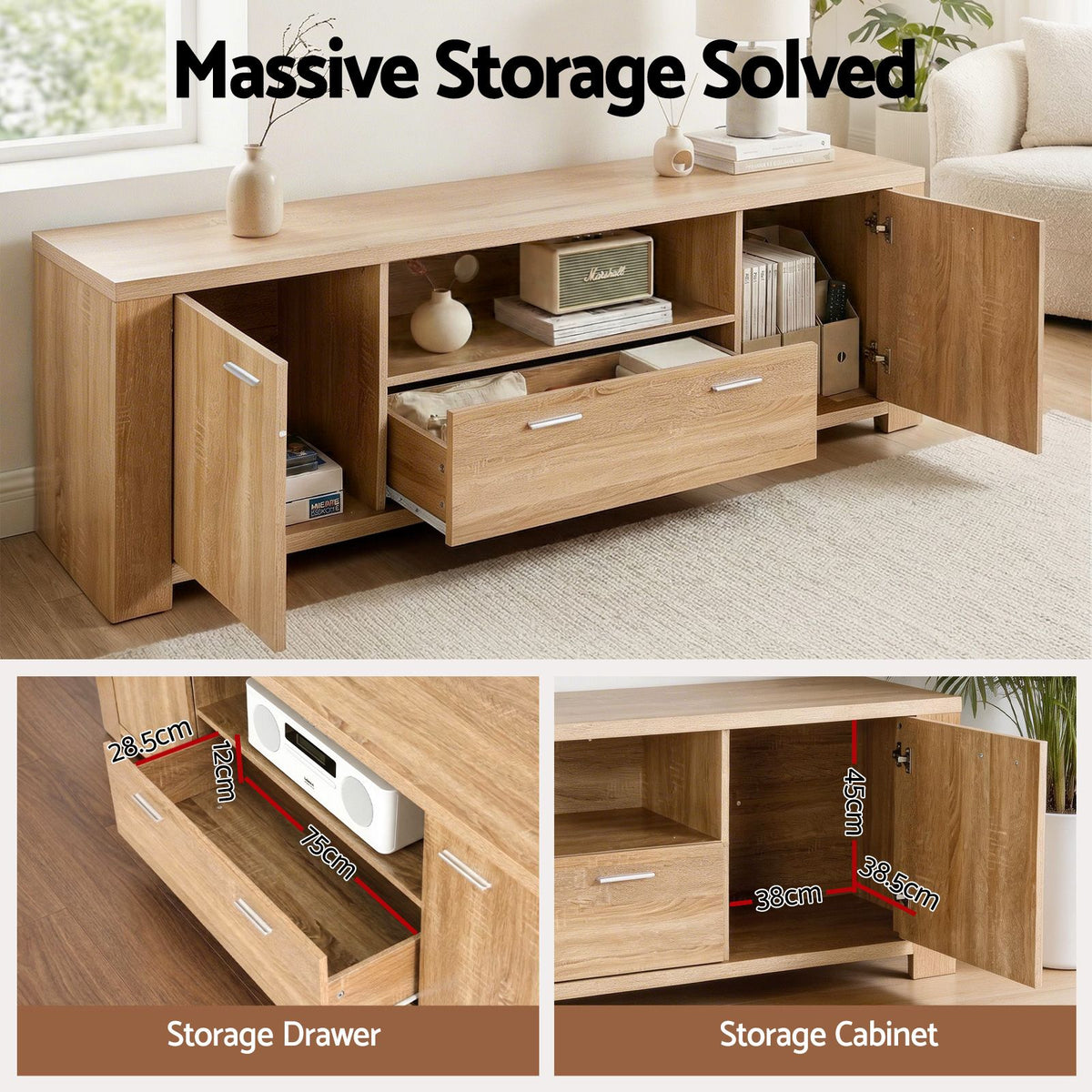 Artiss TV Unit & Coffee Table Set Storage Drawer Pine-Furniture > Living Room > Coffee Tables-PEROZ Accessories