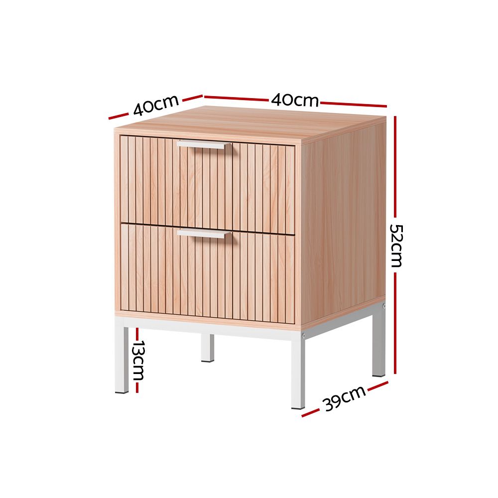 Artiss 2X Bedside Table 2 Drawers Storage Nightstand Cabinet Metal Legs Pine