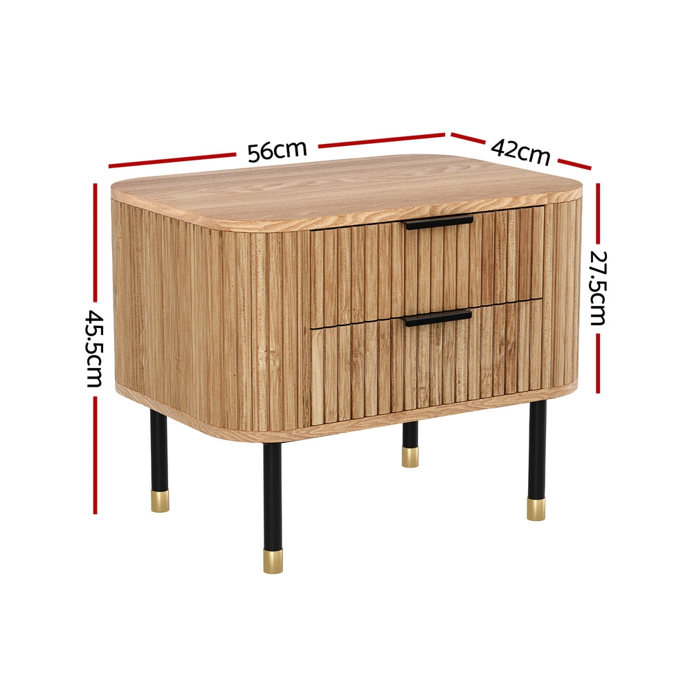 Artiss Bedside Table 2 Drawers Paulownia Wood Pine-Furniture > Bedroom > Bedside Tables-PEROZ Accessories