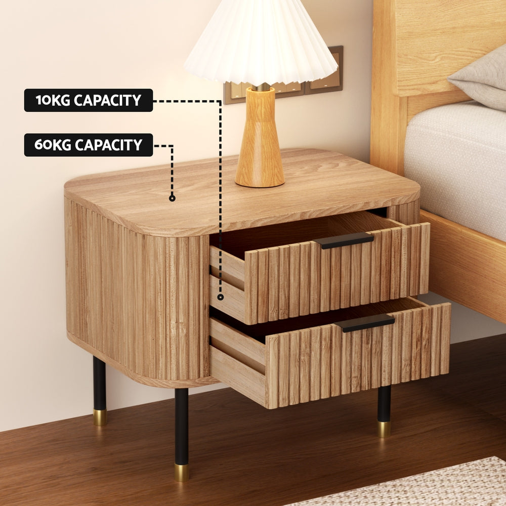 Artiss Bedside Table 2 Drawers Paulownia Wood Pine-Furniture > Bedroom > Bedside Tables-PEROZ Accessories