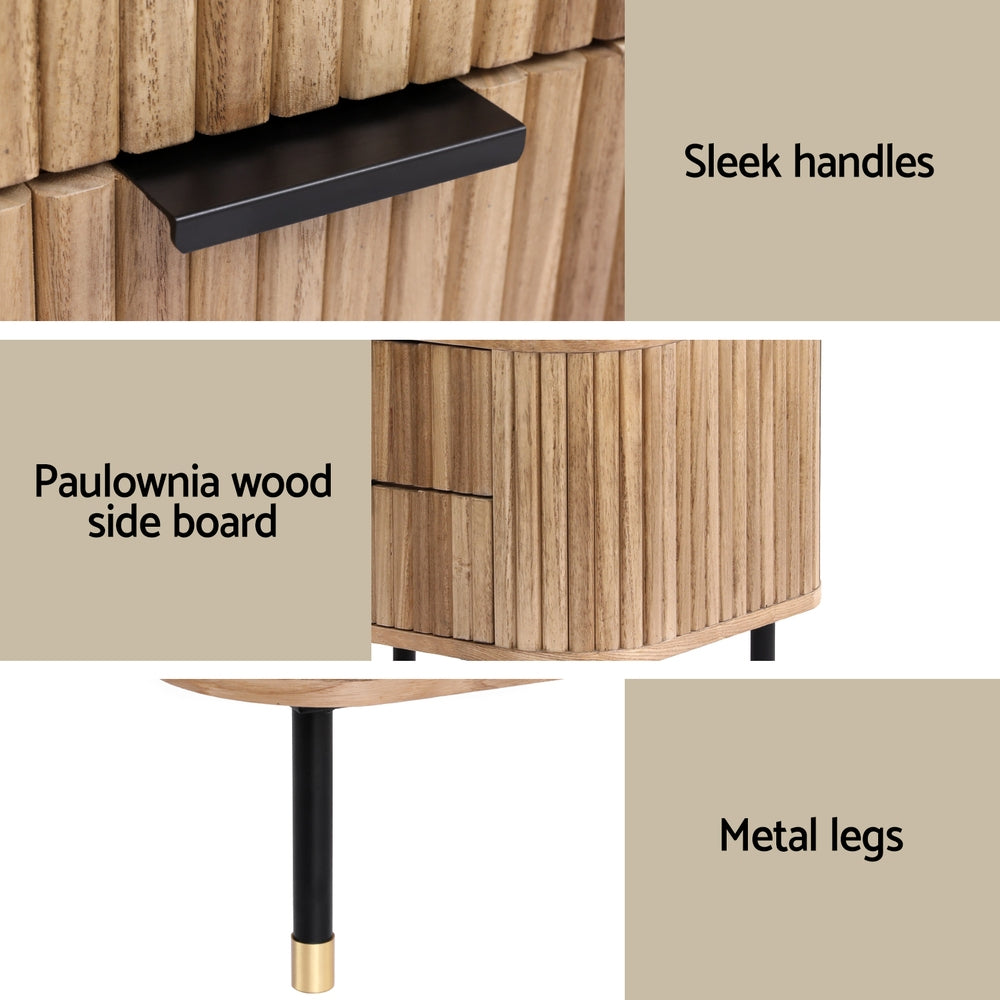 Artiss Bedside Table 2 Drawers Paulownia Wood Pine-Furniture > Bedroom > Bedside Tables-PEROZ Accessories