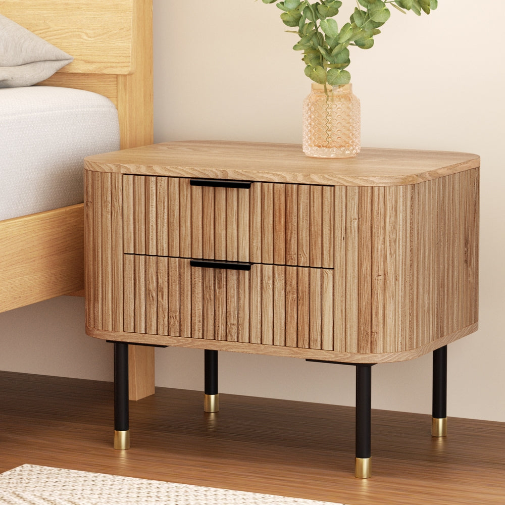Artiss Bedside Table 2 Drawers Paulownia Wood Pine-Furniture > Bedroom > Bedside Tables-PEROZ Accessories